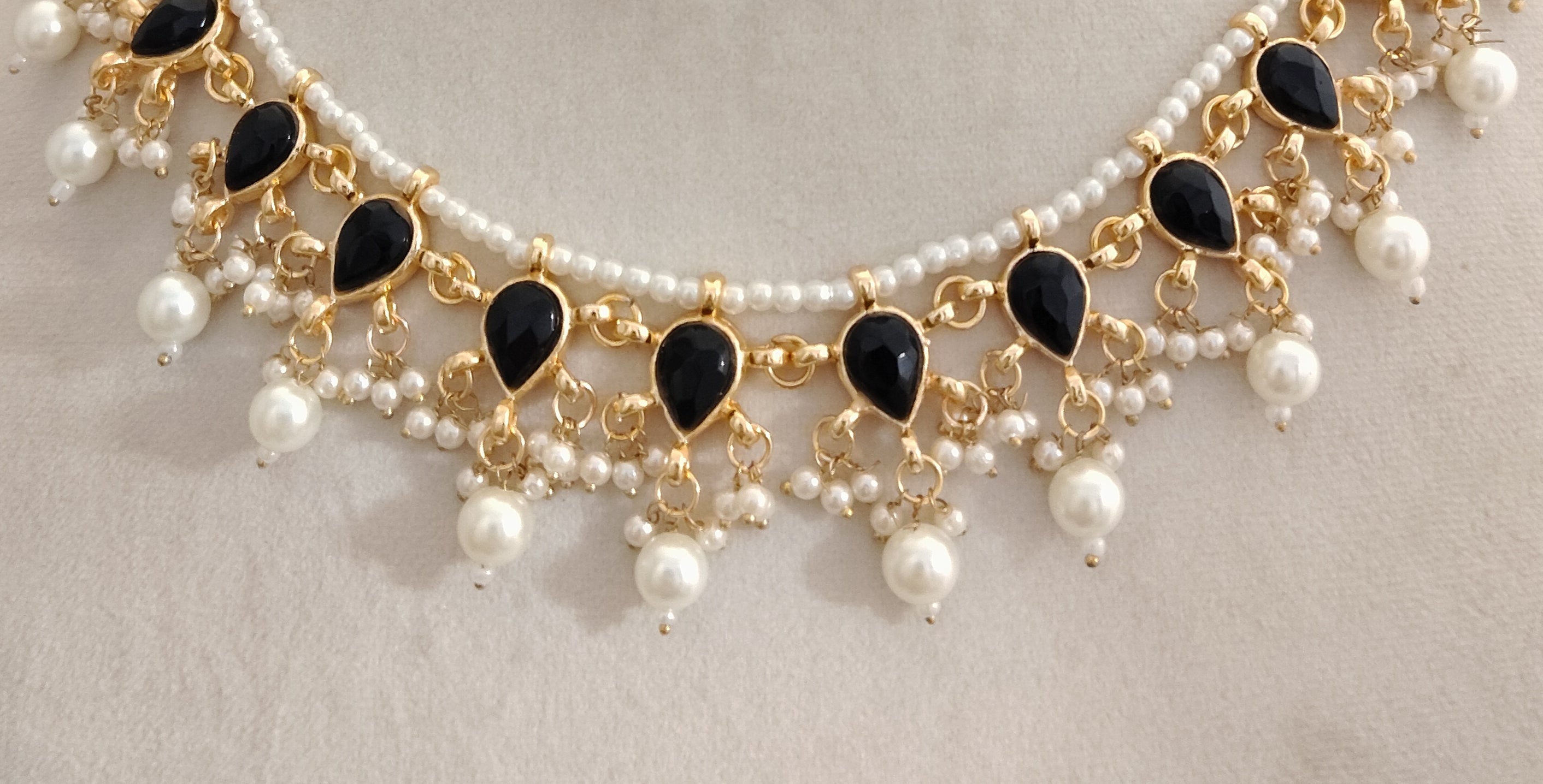 Kundan wedding necklace for women gold plated pearls black stones Mother Jewelry