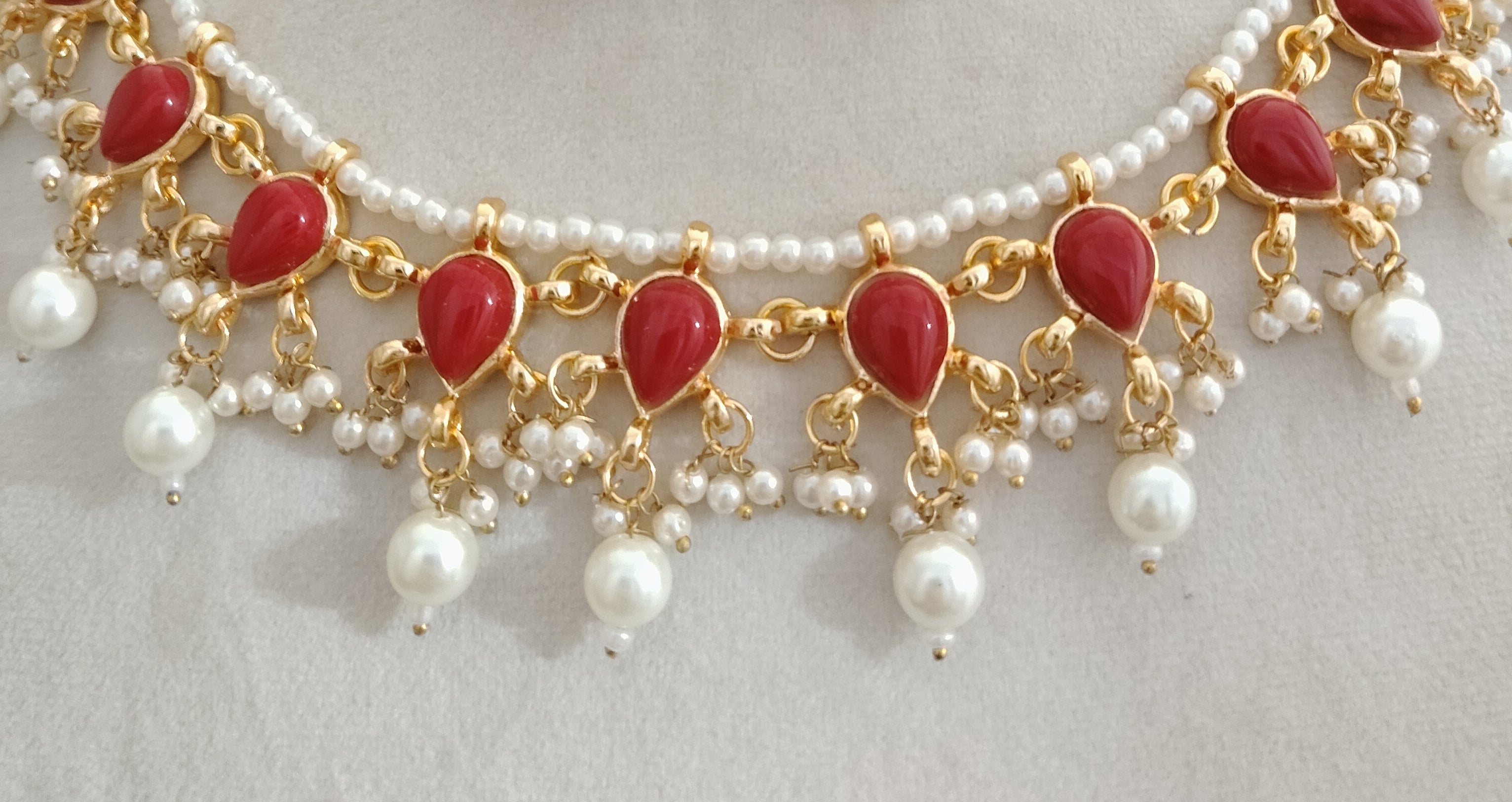 Kundan Designer Red Stone Bridal Necklace Set Wedding Jewelry Roz Jewellers.