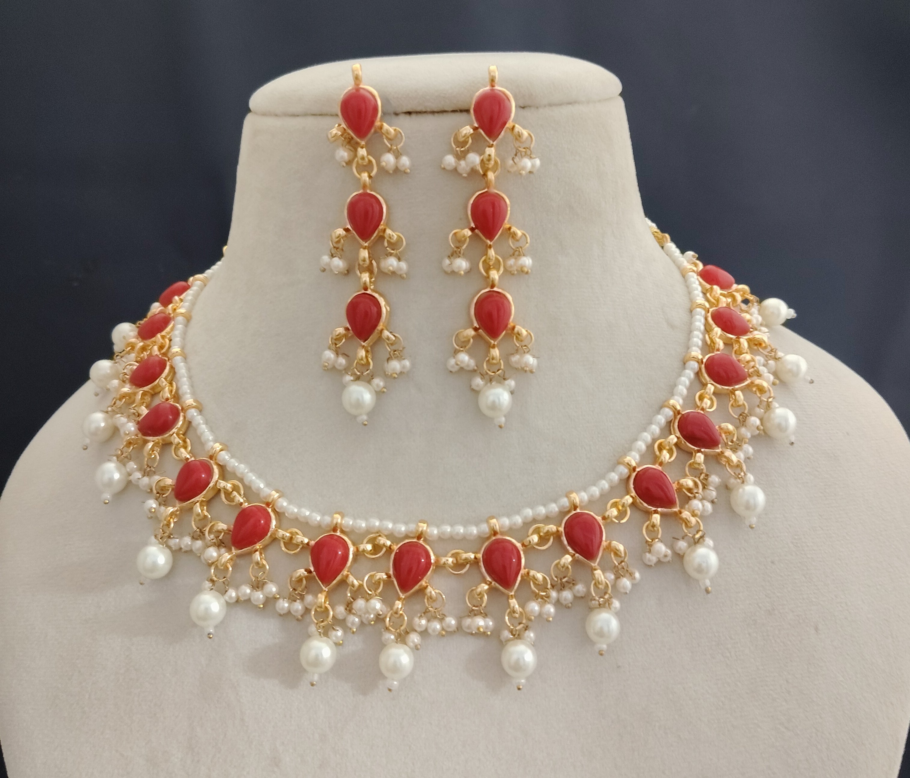 Kundan Designer Red Stone Bridal Necklace Set Wedding Jewelry Roz Jewellers.