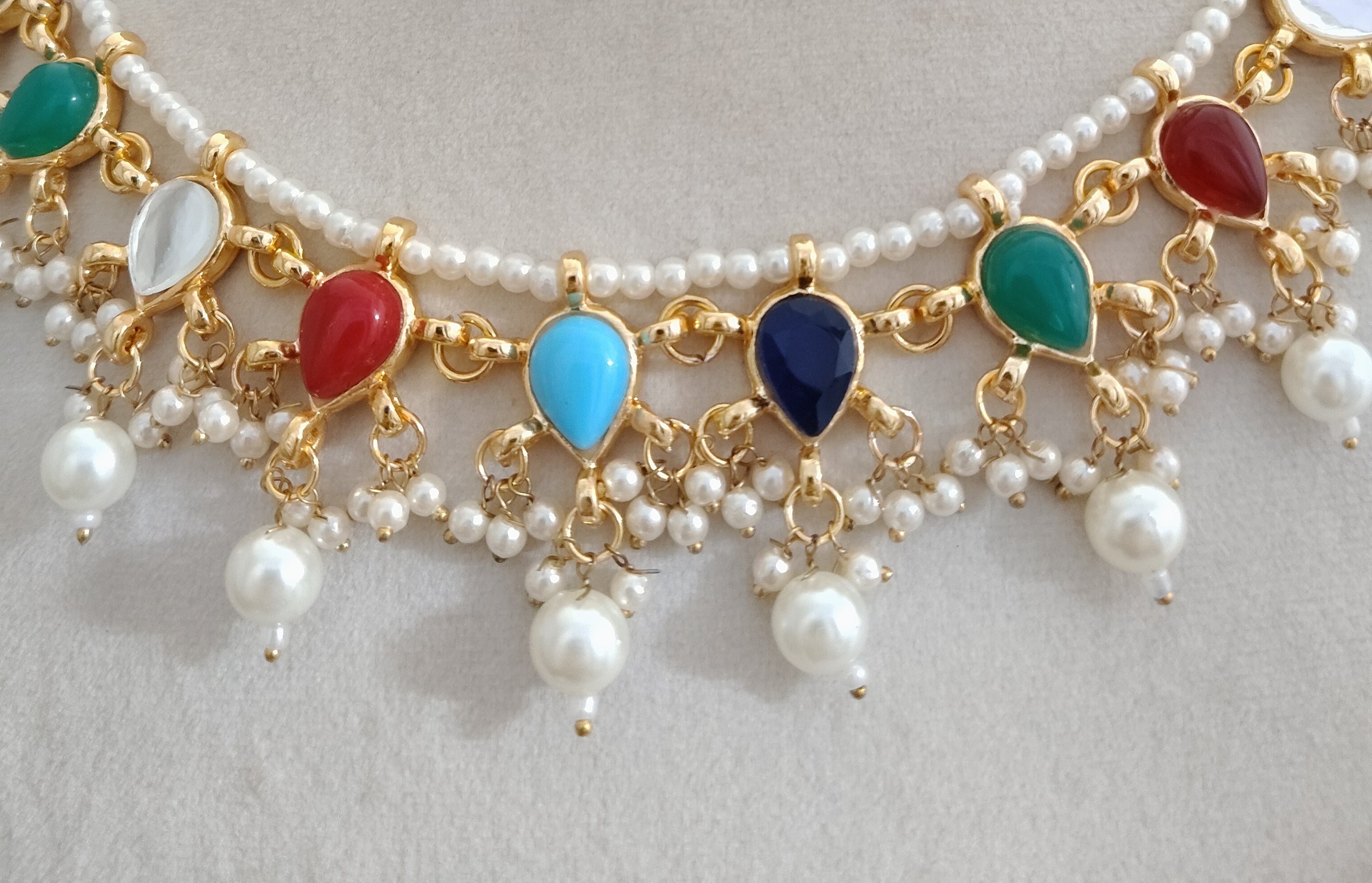 Multicolor Kundan Necklace Set Indian Bridal Jewelry Pakistani Roz Jewellers.