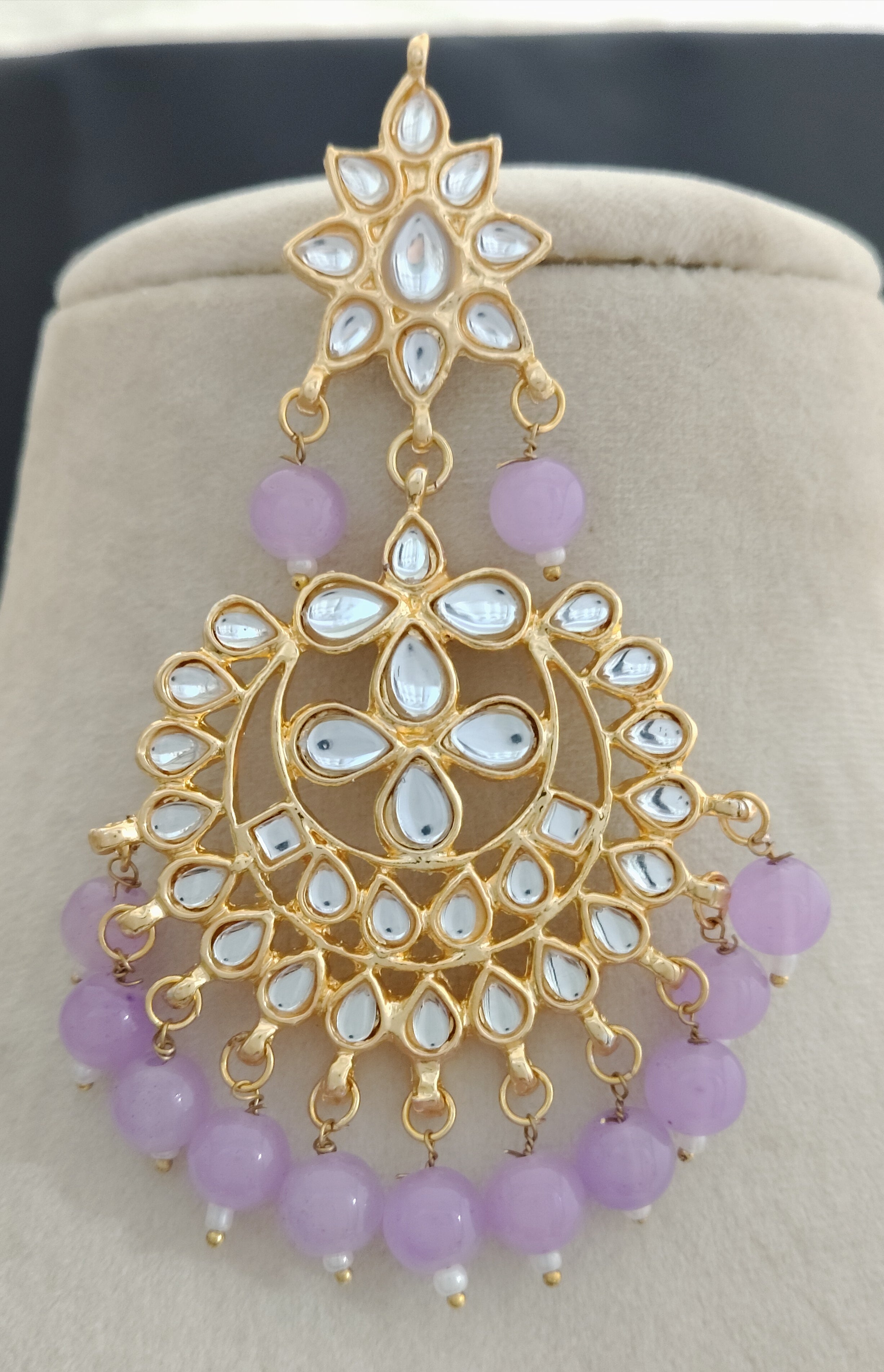 Royal Lavender Kundan Choker Necklace Set with Chandbali Earrings Roz Jewellers.