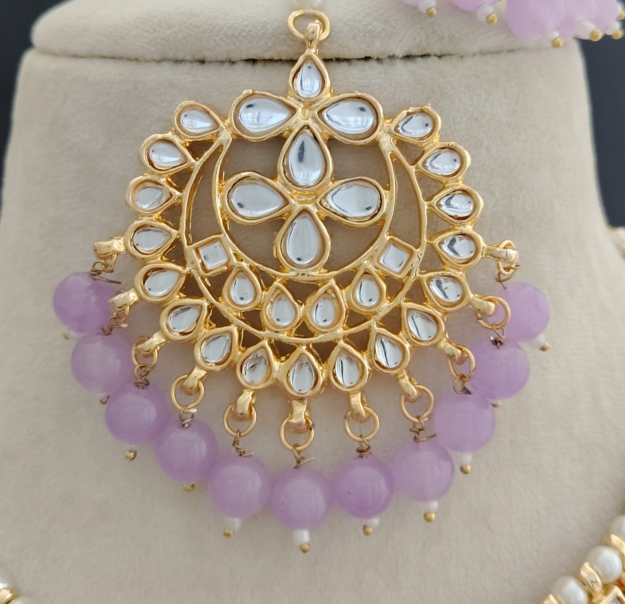Royal Lavender Kundan Choker Necklace Set with Chandbali Earrings Roz Jewellers.