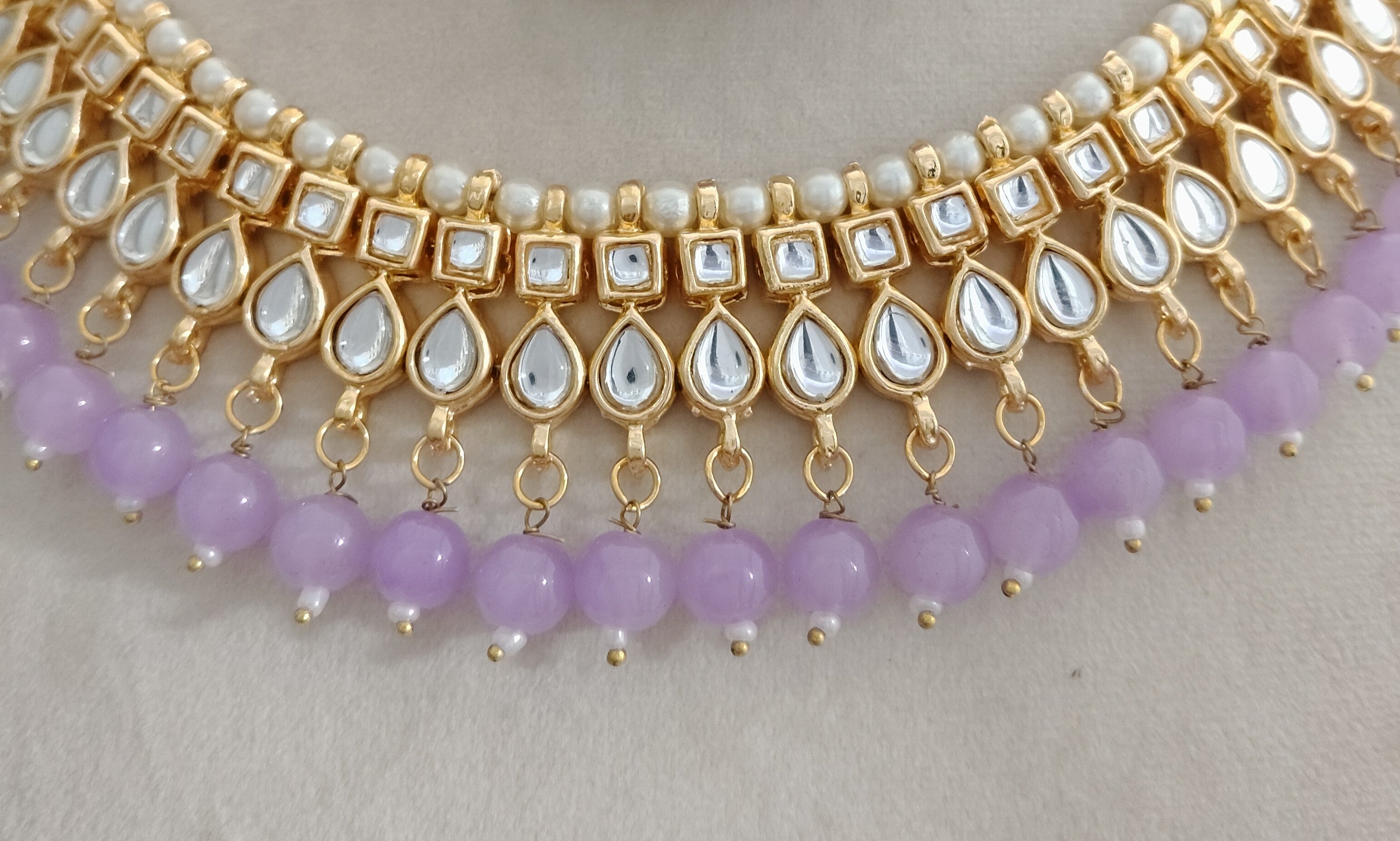 Royal Lavender Kundan Choker Necklace Set with Chandbali Earrings Roz Jewellers.