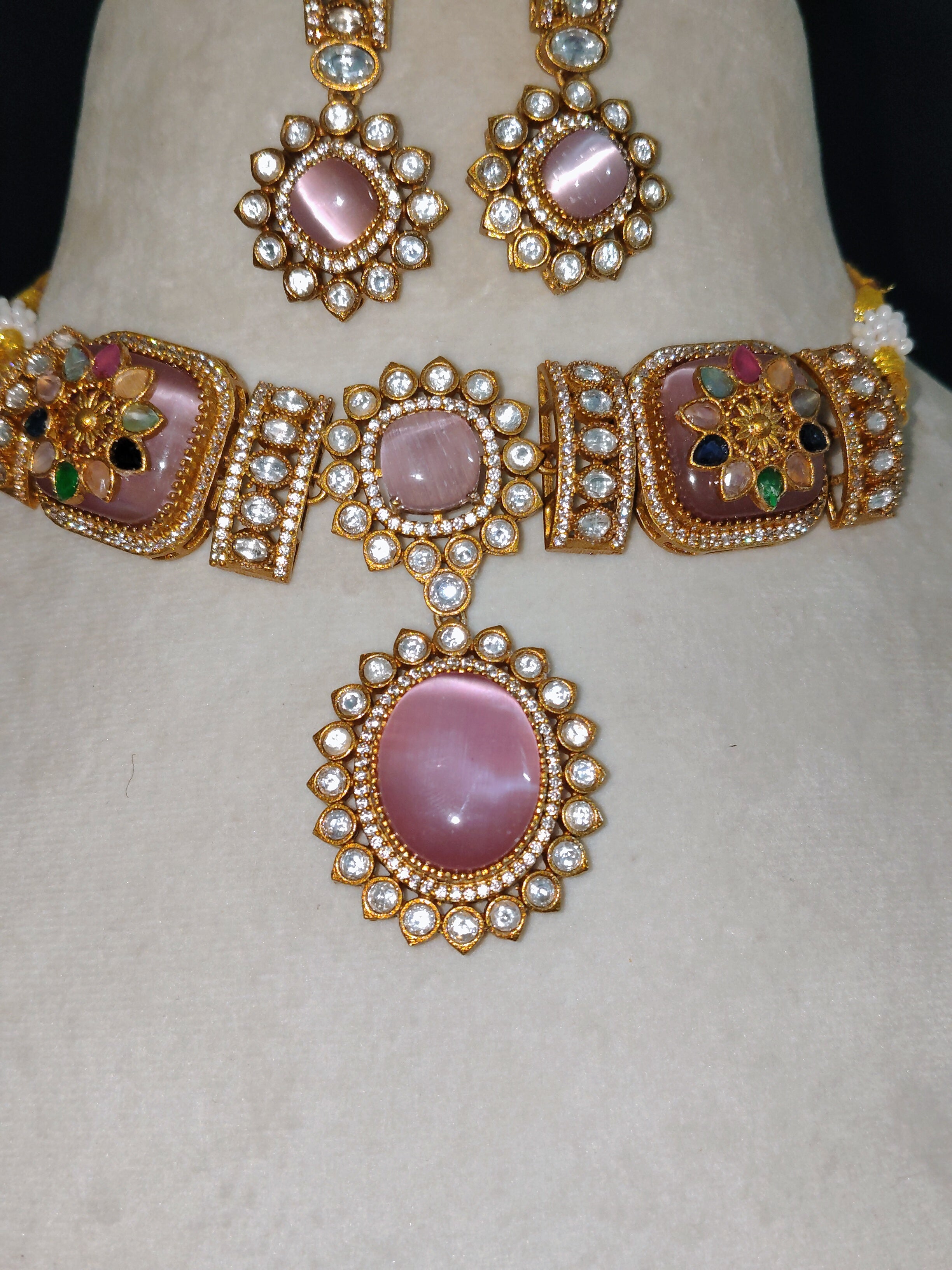 Alishba Pink Kundan Choker Necklace Set with Meenakari Accents Roz Jewellers.