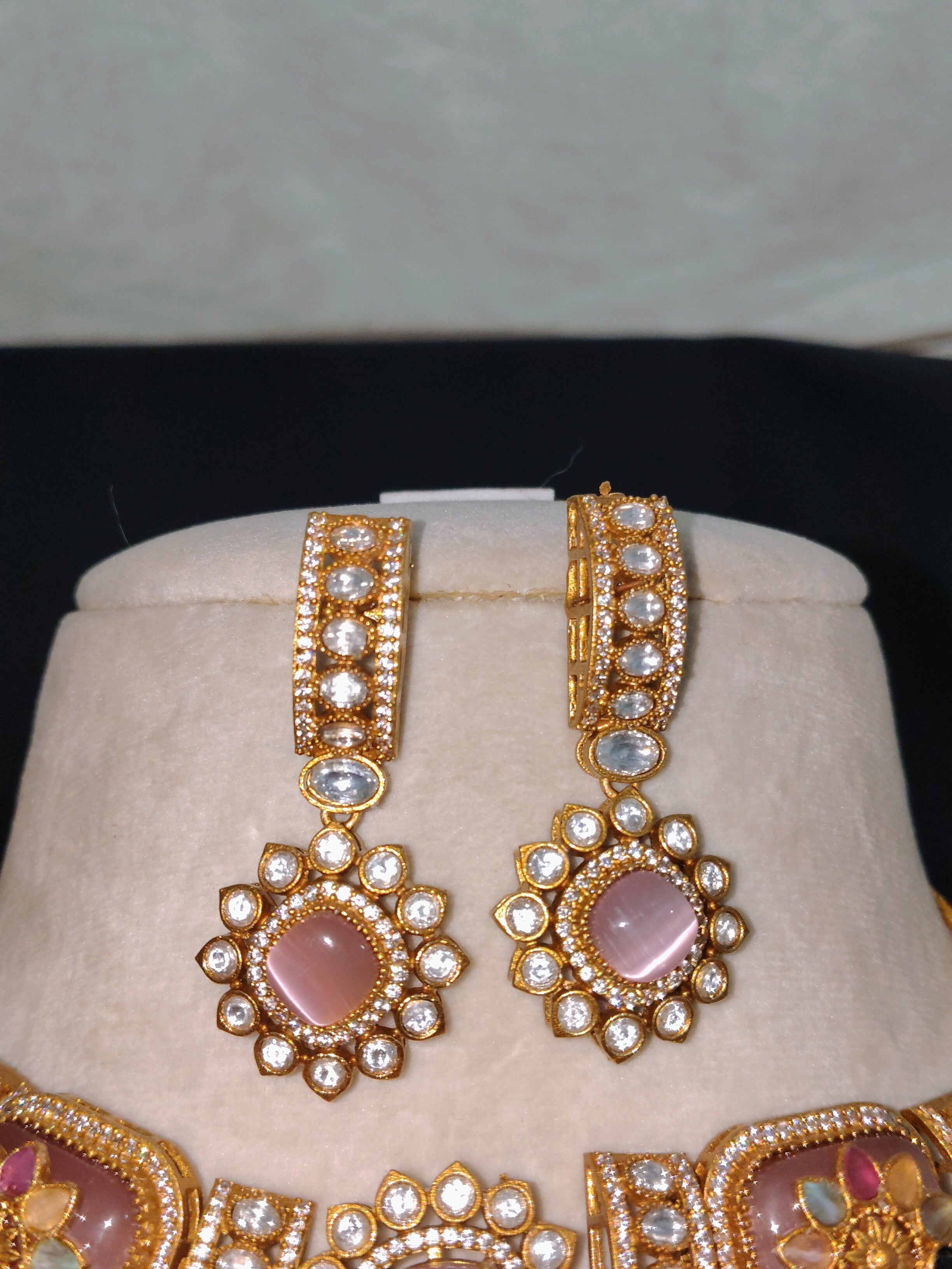 Alishba Pink Kundan Choker Necklace Set with Meenakari Accents Roz Jewellers.