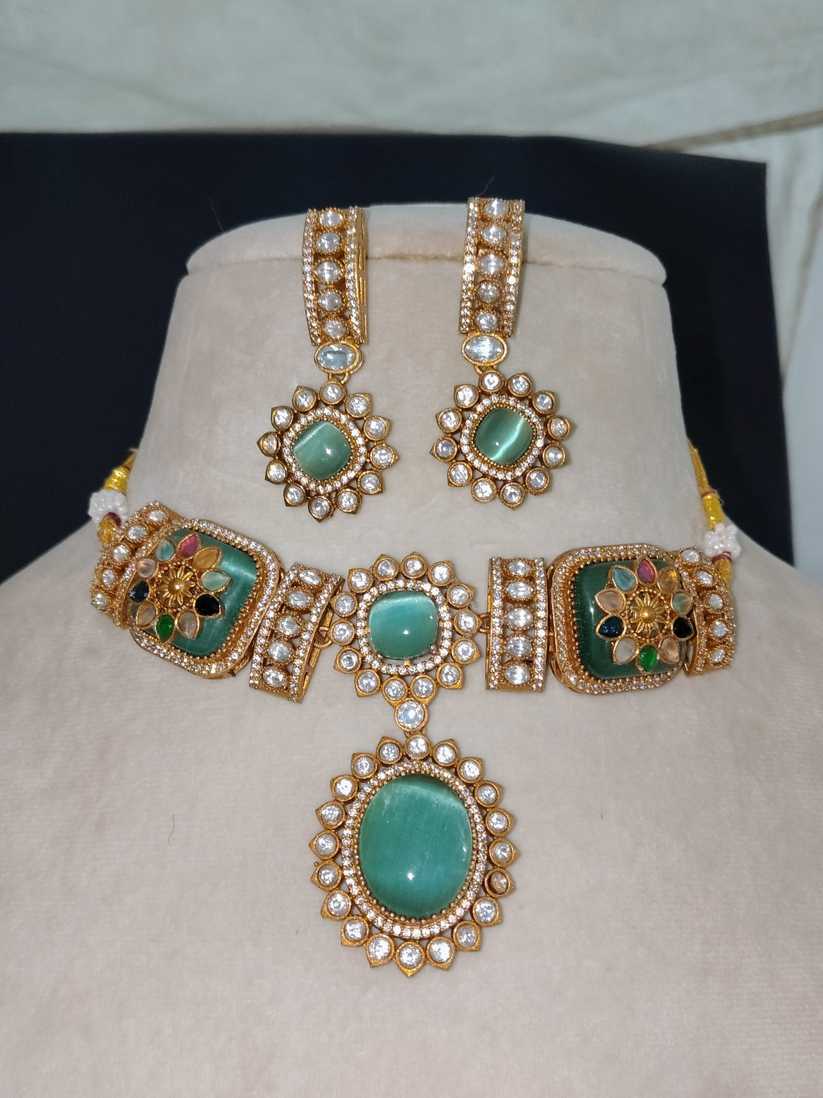 Pakistani Meenakari Moissanite Choker Necklace Set for Women Roz Jewellers.