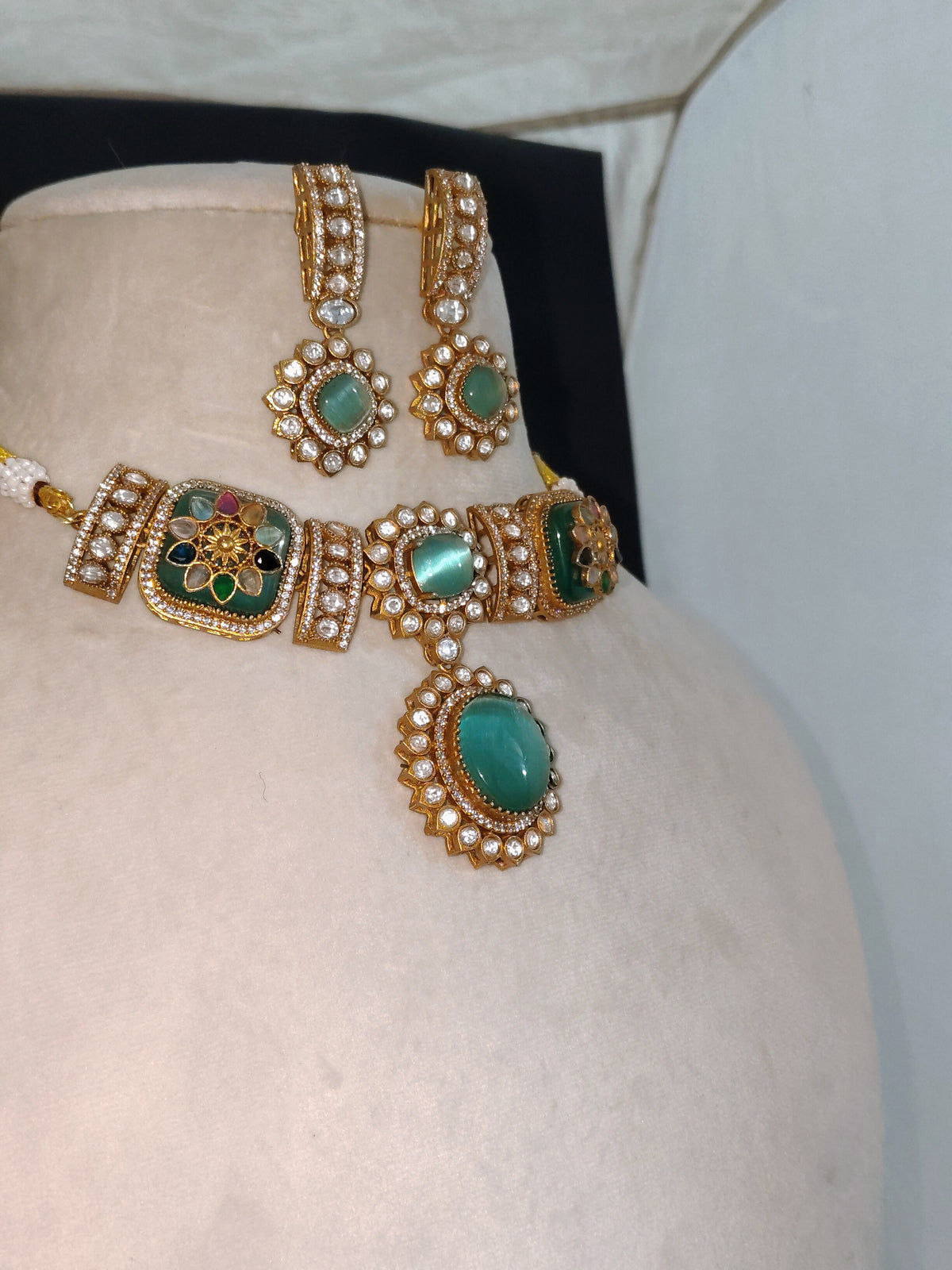 Pakistani Meenakari Moissanite Choker Necklace Set for Women Roz Jewellers.