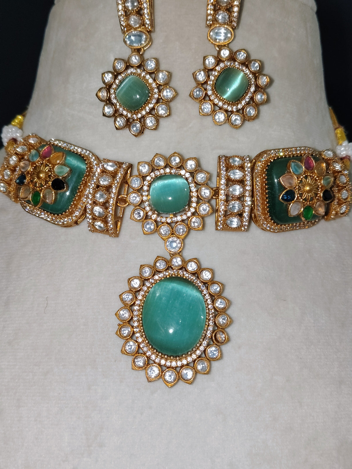 Pakistani Meenakari Moissanite Choker Necklace Set for Women Roz Jewellers.