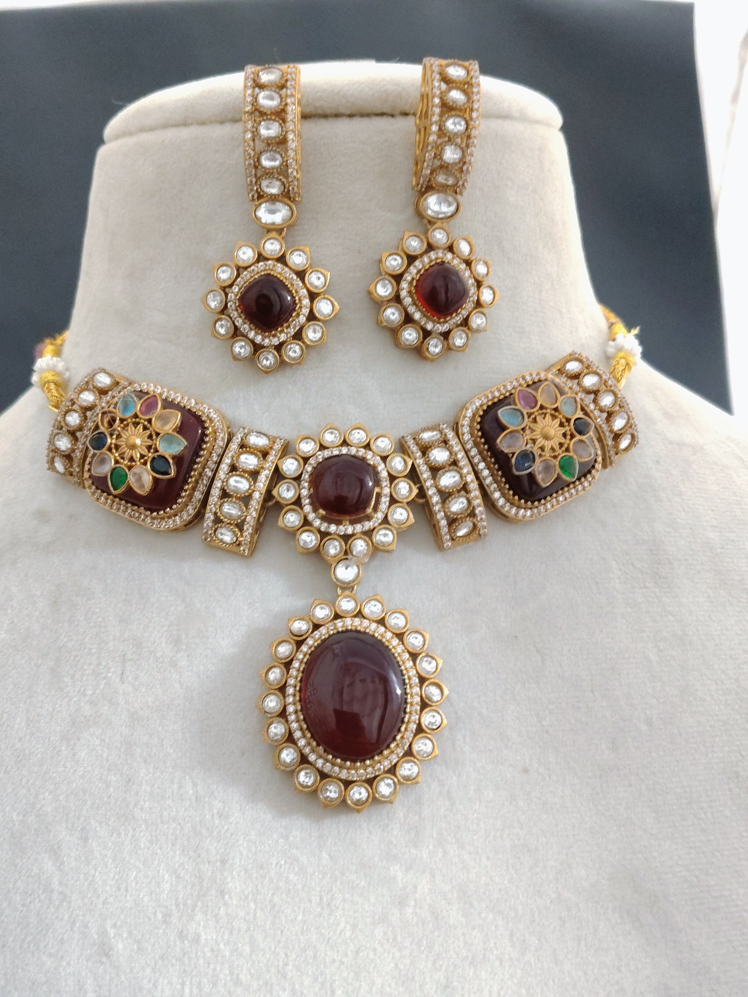 Abeer Maroon Kundan Choker Necklace Set Reception Jewelry Roz Jewellers.