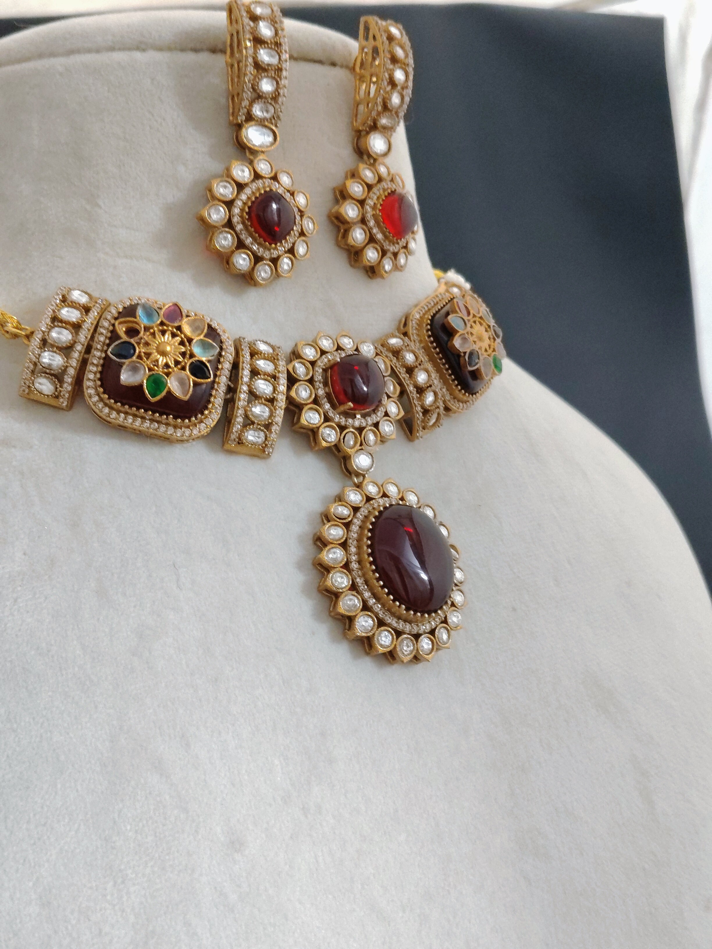 Abeer Maroon Kundan Choker Necklace Set Reception Jewelry Roz Jewellers.