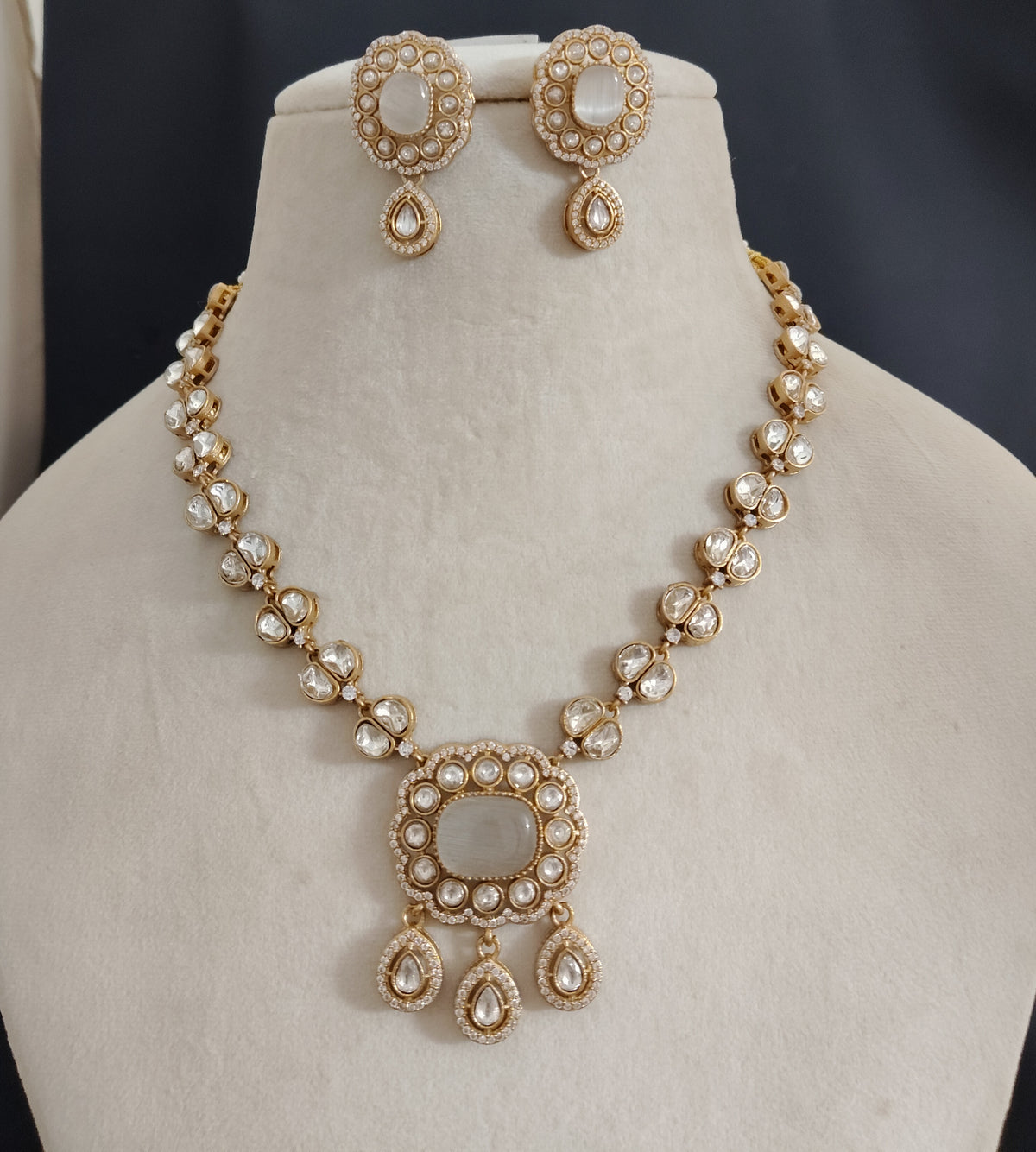 Moissanite Inspired Luxury Necklace Set Indian Bridal Statement Jewelry