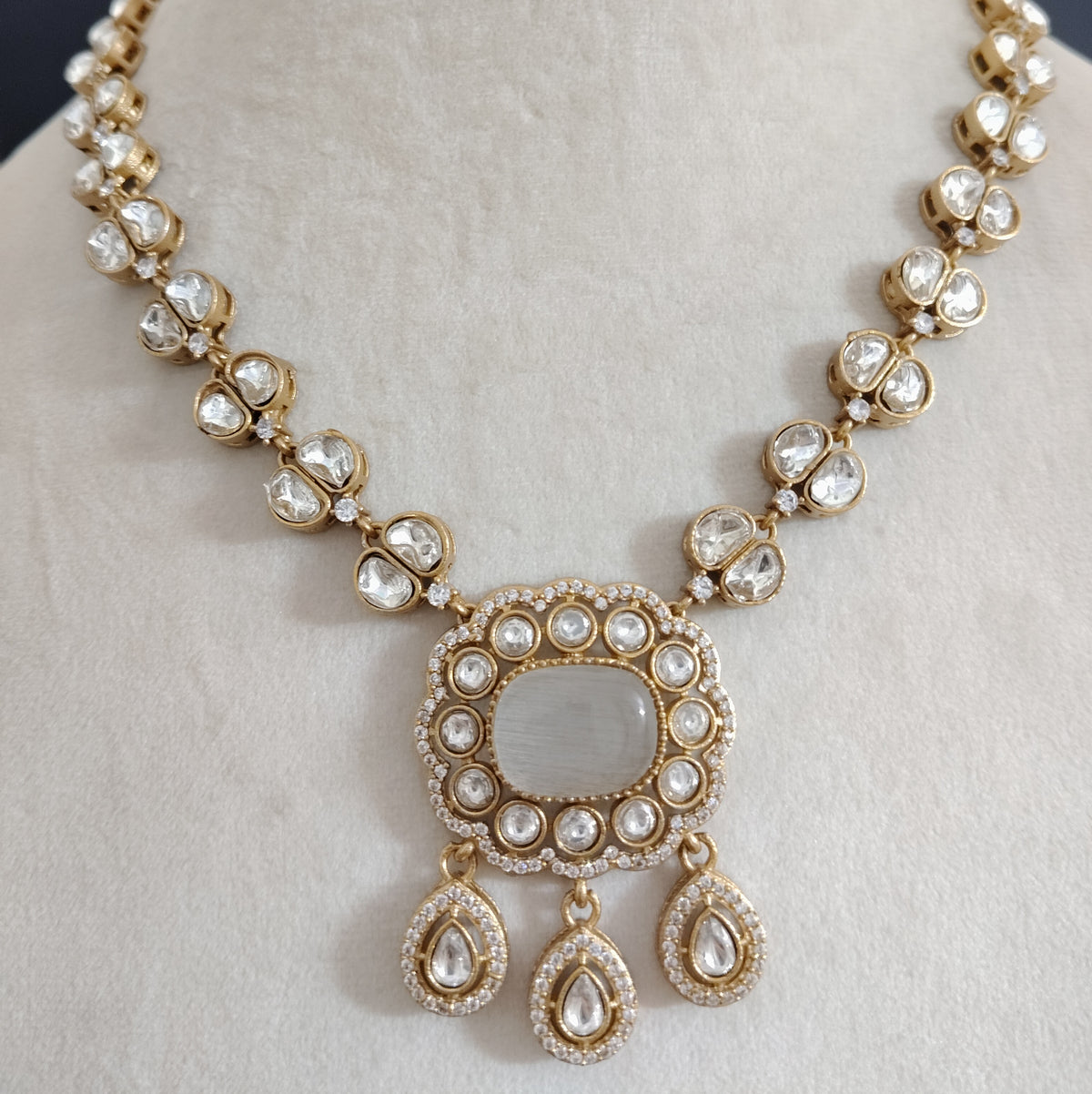 Moissanite Inspired Luxury Necklace Set Indian Bridal Statement Jewelry