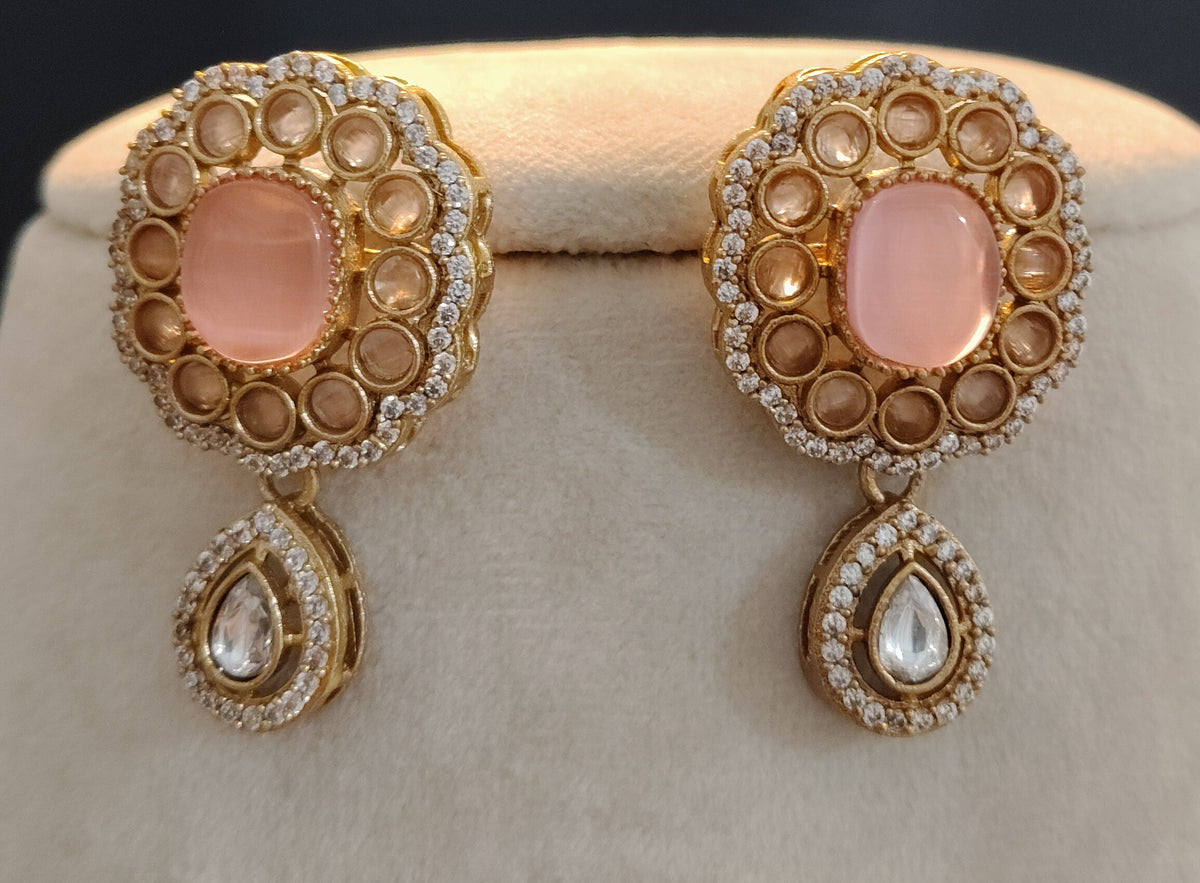 Indian Moissanite Necklace and Earrings Set Sabyasachi Inspired Wedding Jewelry Luxury Gift for Her