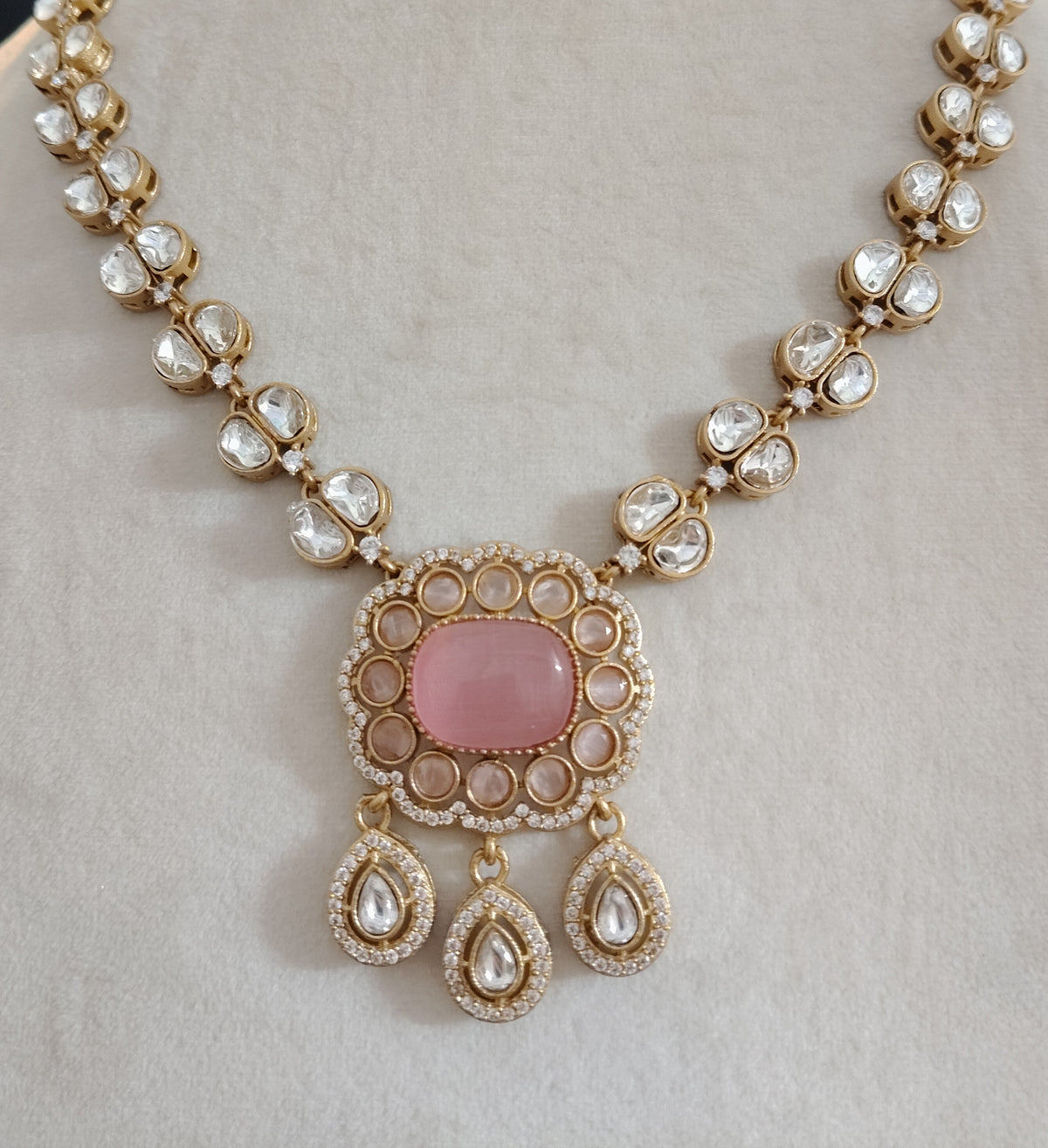 Indian Moissanite Necklace and Earrings Set Sabyasachi Inspired Wedding Jewelry Luxury Gift for Her