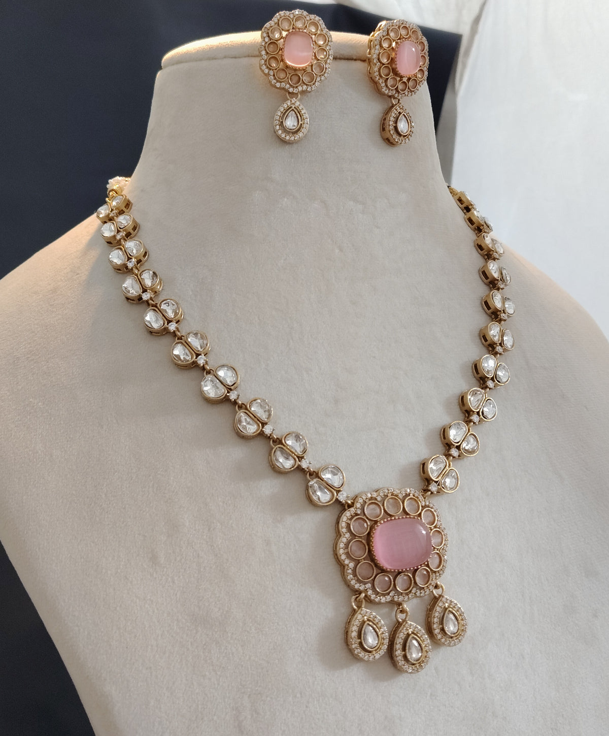 Indian Moissanite Necklace and Earrings Set Sabyasachi Inspired Wedding Jewelry Luxury Gift for Her