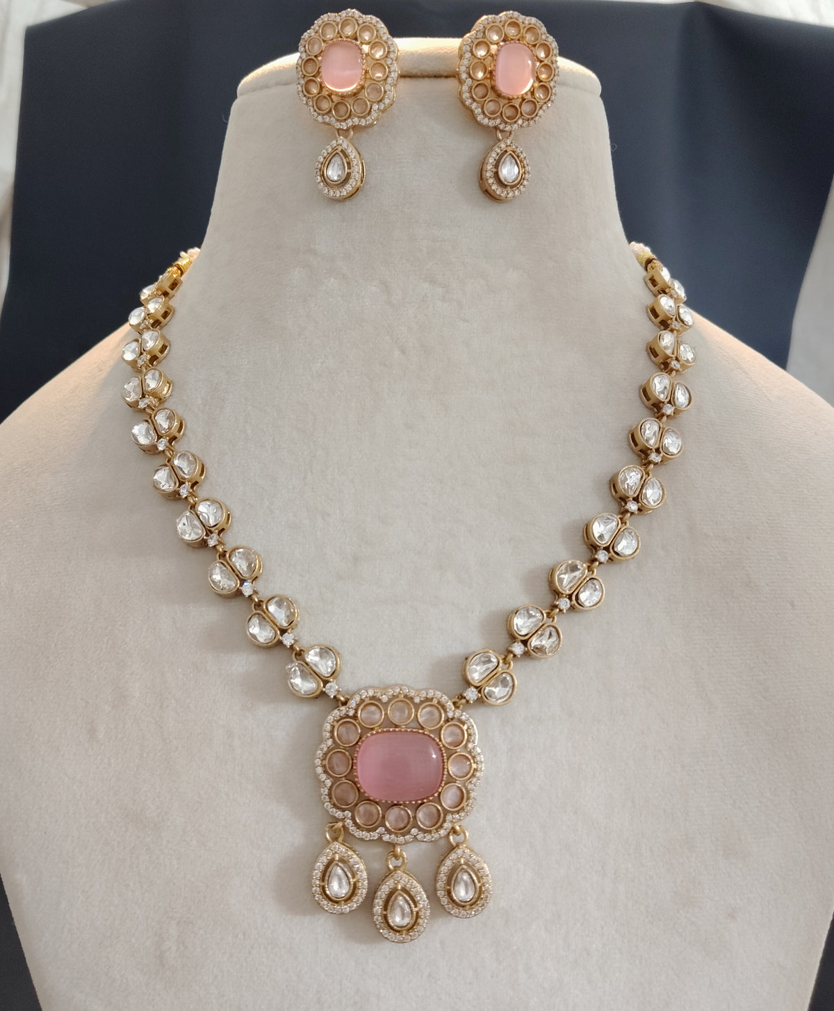 Indian Moissanite Necklace and Earrings Set Sabyasachi Inspired Wedding Jewelry Luxury Gift for Her