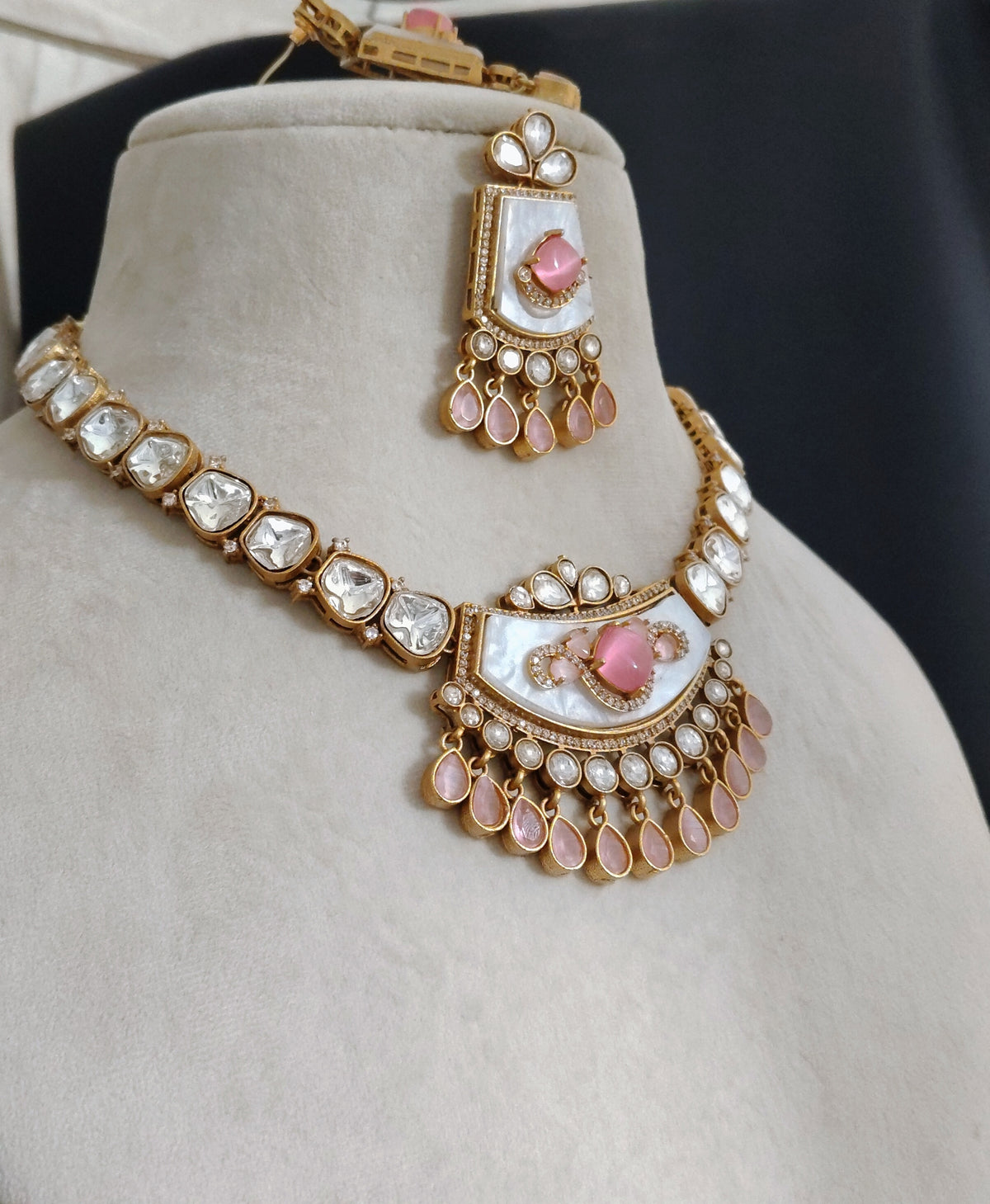 Moissanite Bridal Necklace Set Indian Wedding Jewelry Sabyasachi Inspired