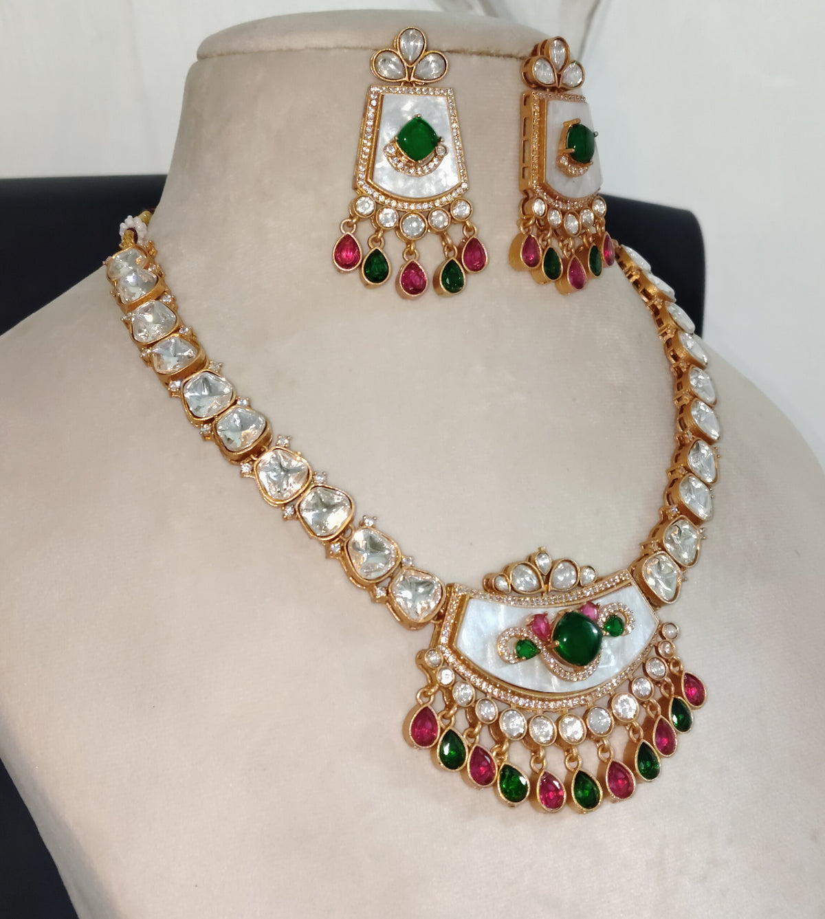 Traditional Indian Wedding Jewelry Sabyasachi Inspired Bridal Moissanite Necklace Set for Women