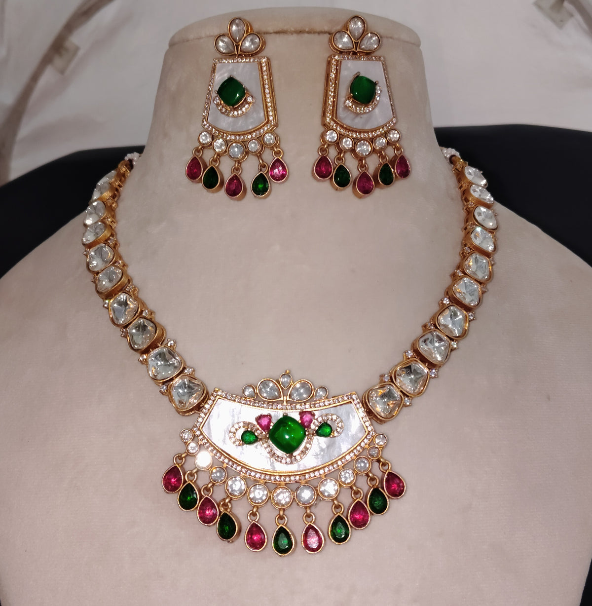Traditional Indian Wedding Jewelry Sabyasachi Inspired Bridal Moissanite Necklace Set for Women