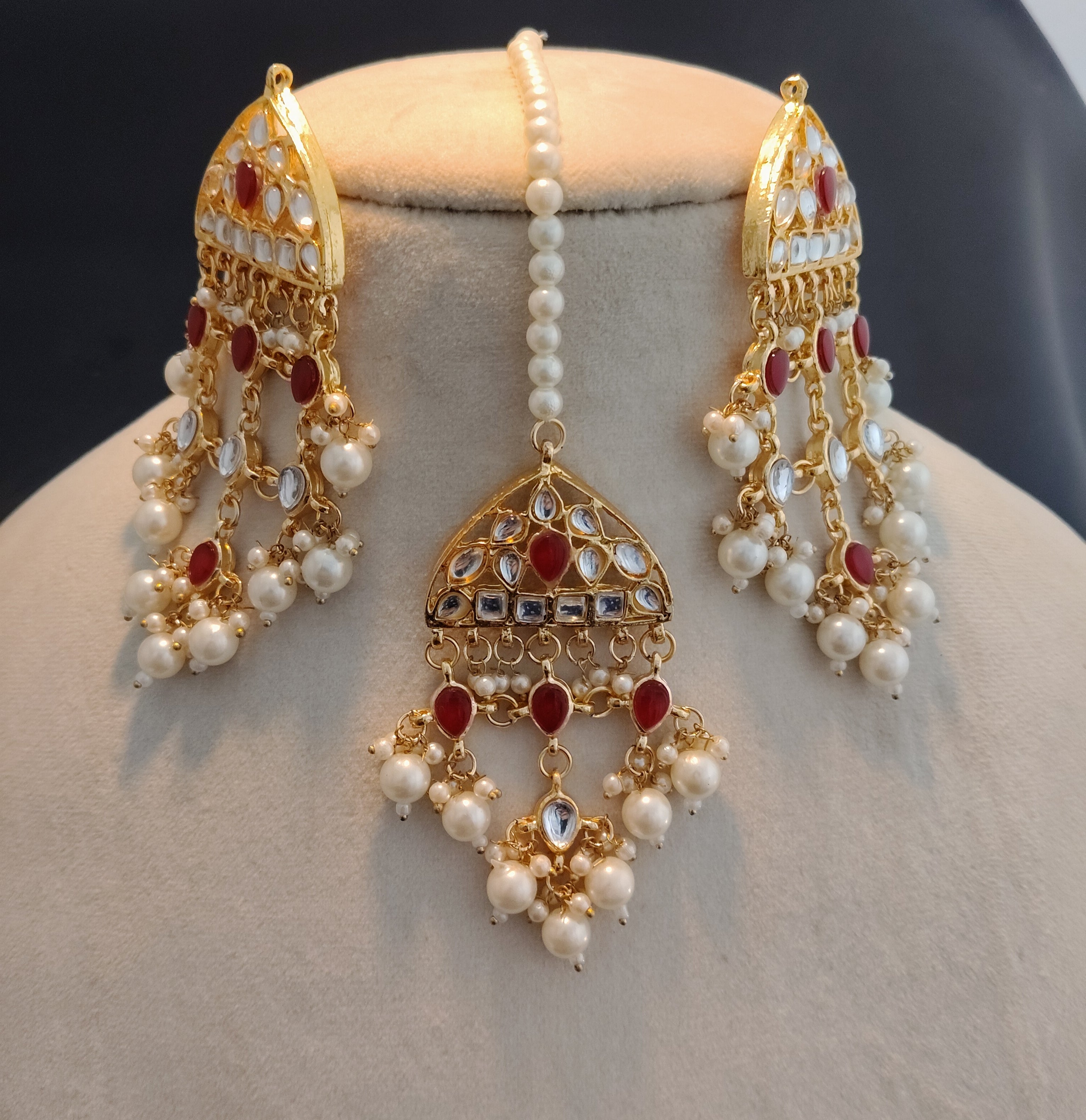 Umeja Ruby Pearl Kundan Fringe Heavy Bridal Jewelry Choker Necklace Roz Jeweller