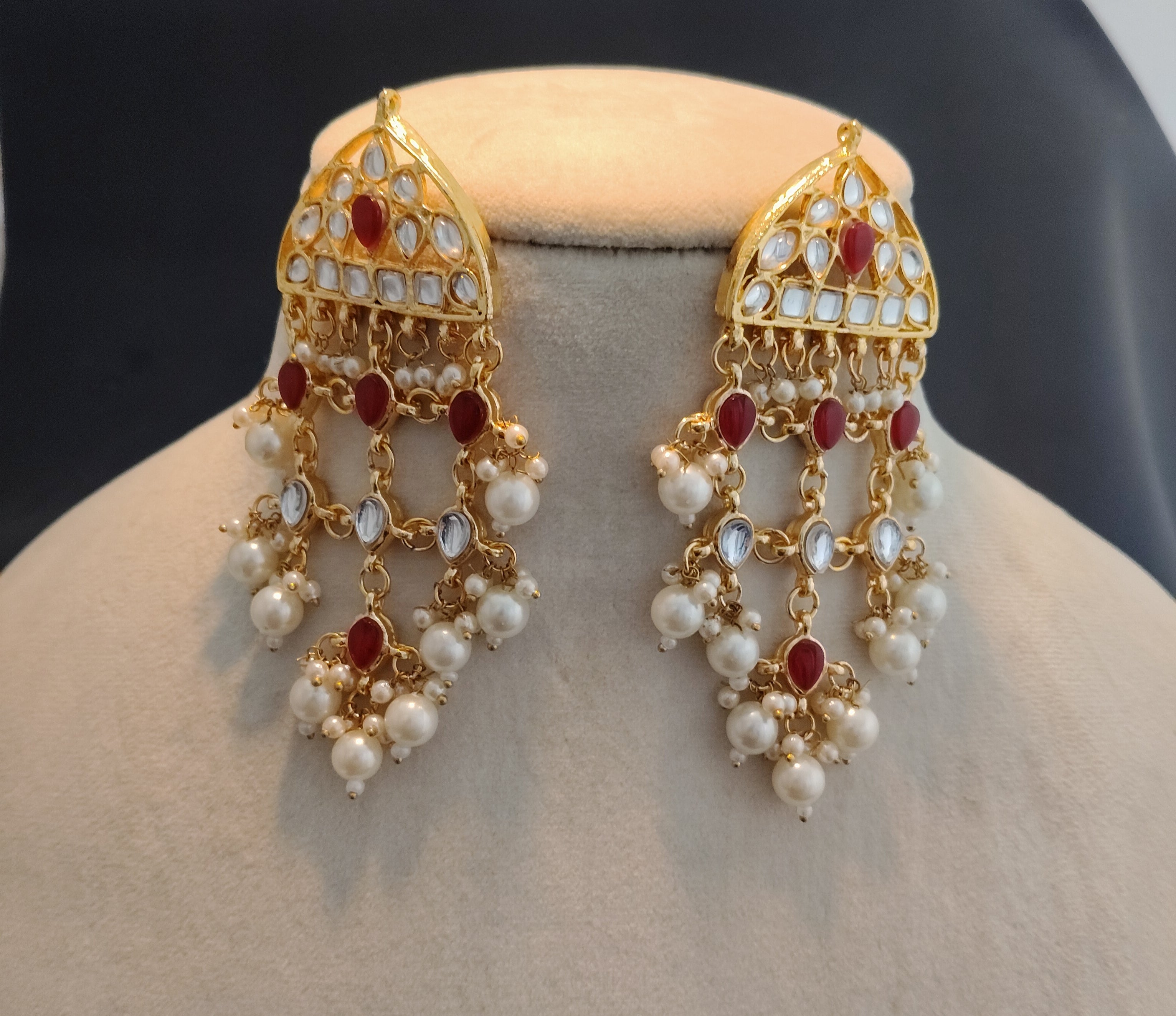 Umeja Ruby Pearl Kundan Fringe Heavy Bridal Jewelry Choker Necklace Roz Jeweller
