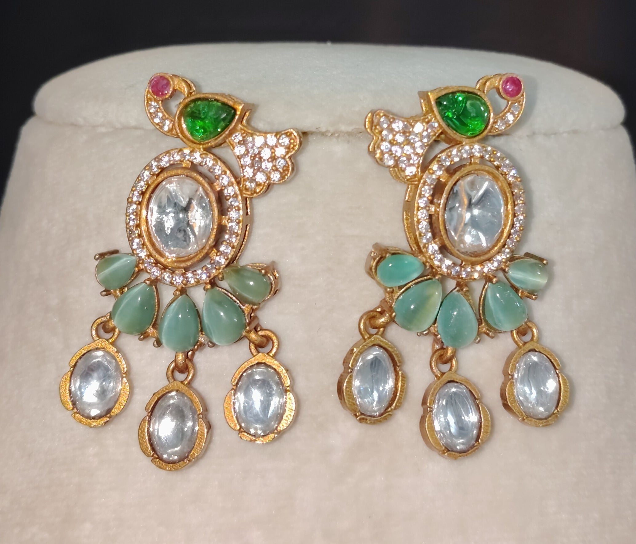 Reem Modest Mint Green Floral Kundan Pearl Choker Necklace Set Roz Jewellers.