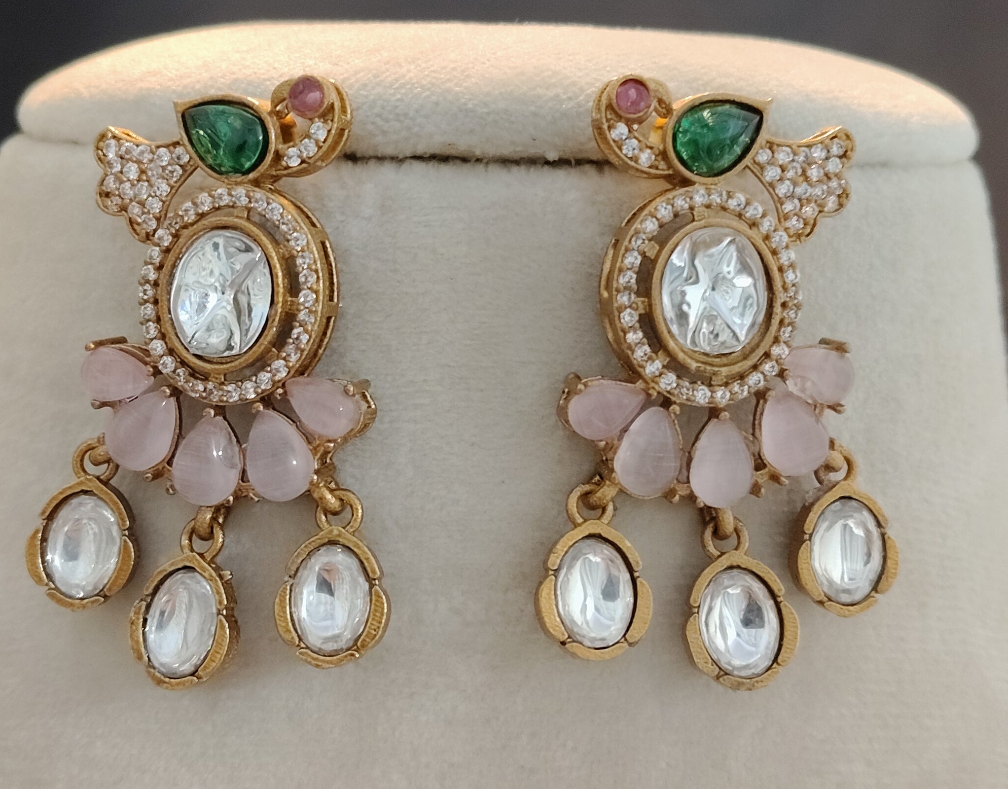 Naisha Royal Blush Pink Pearl Kundan Floral Choker Necklace Set Roz Jewellers.