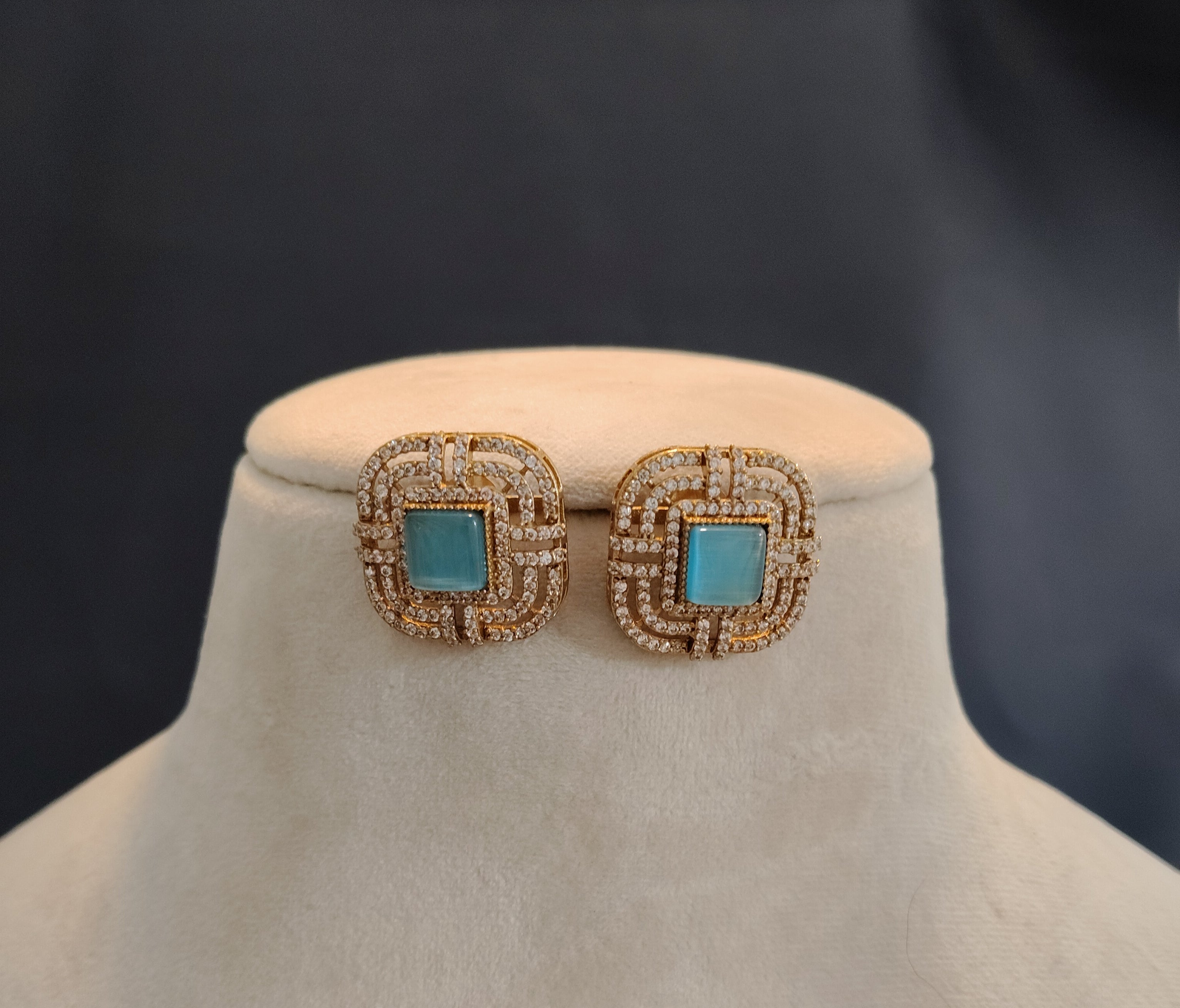Nida Modest Aqua Blue Kundan Choker Set with Earrings Roz Jewellers