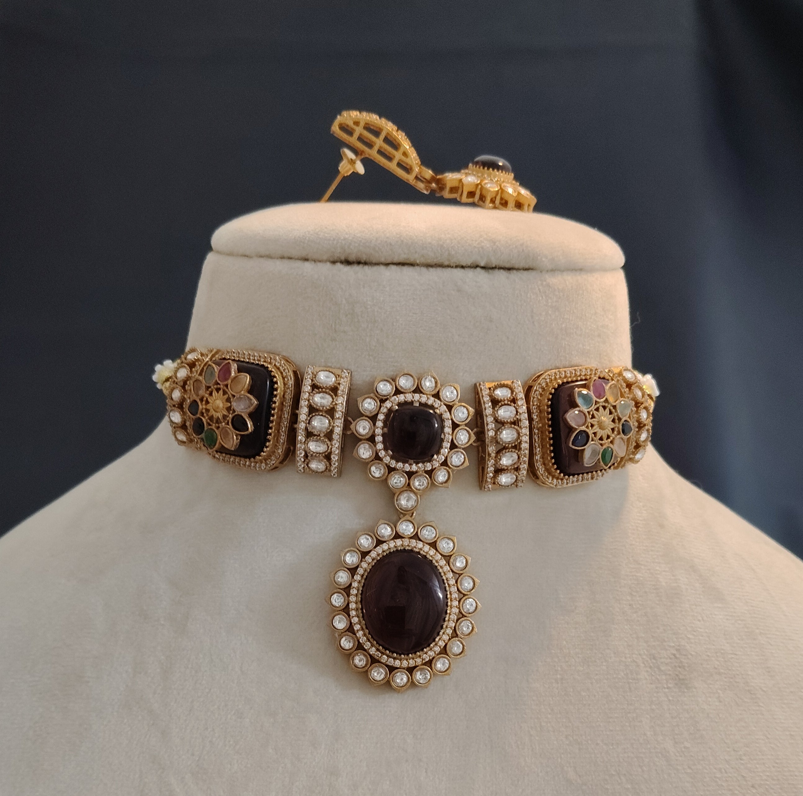Jannat Purple Multicolour Inspired Wedding Reception Choker Set Roz Jewellers