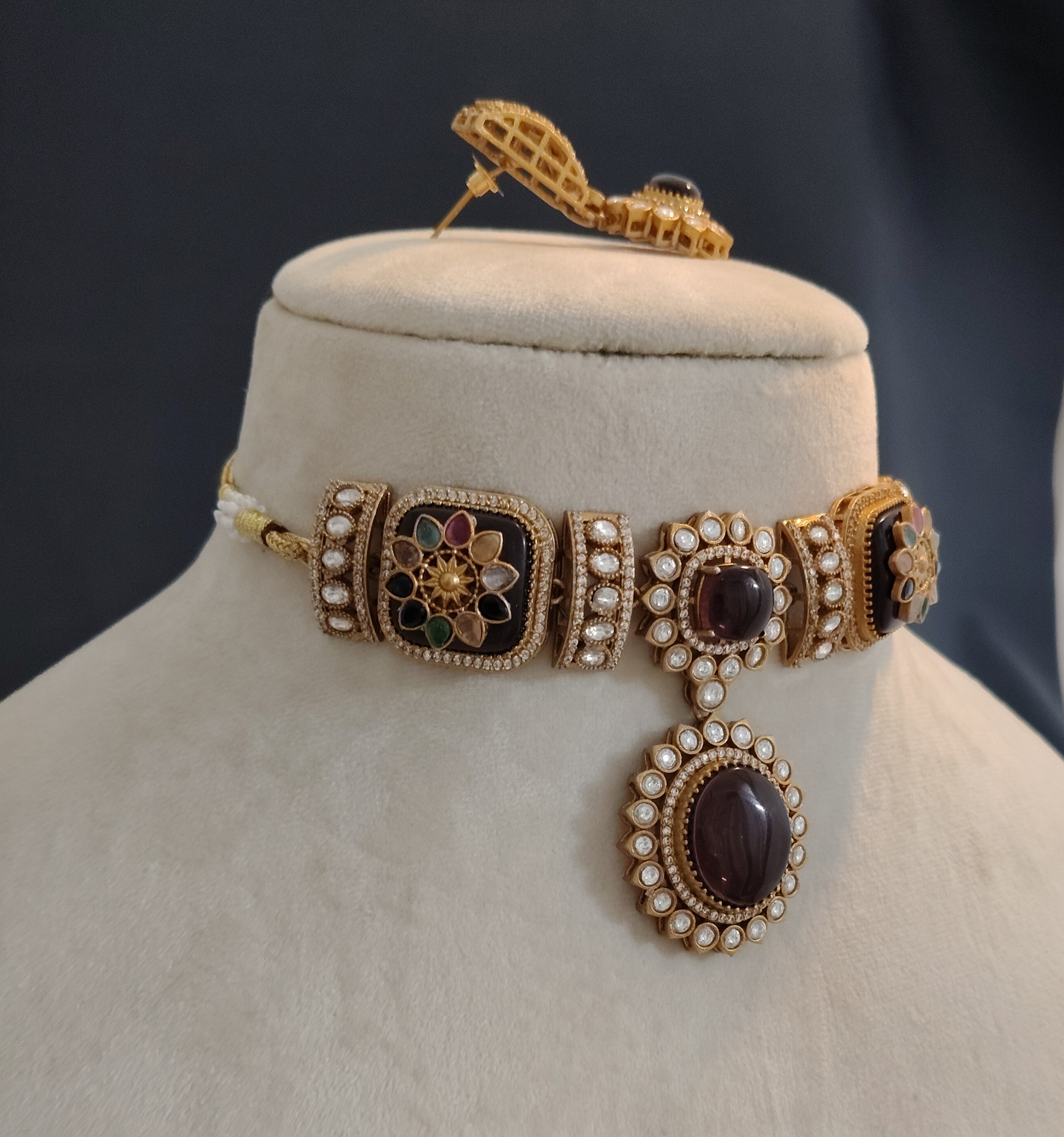 Jannat Purple Multicolour Inspired Wedding Reception Choker Set Roz Jewellers