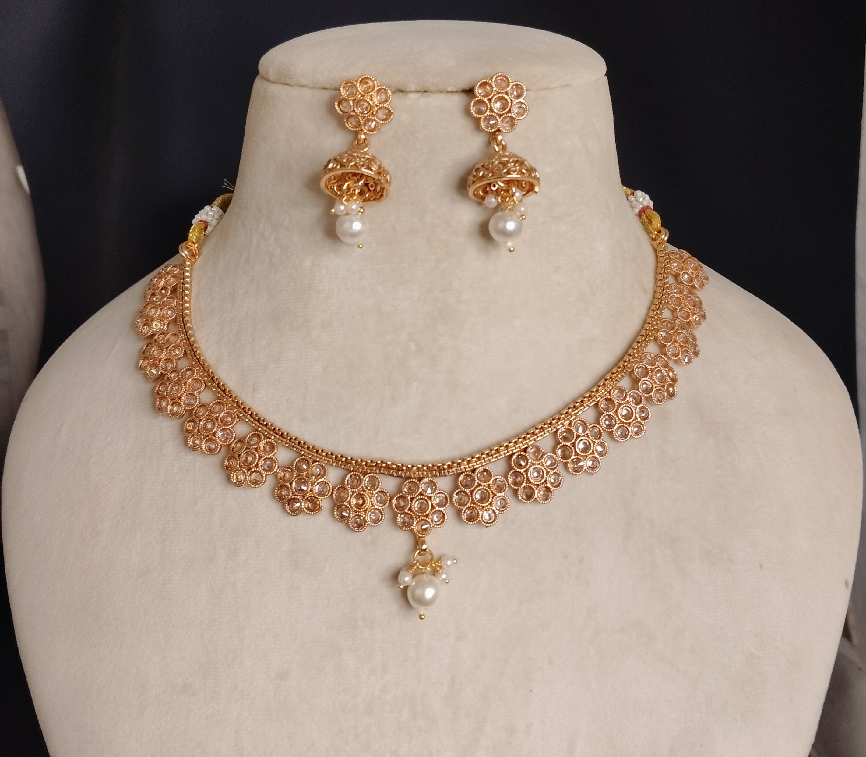 Hafsa Indian Pakistani Polki Bridal Jewelry Set Wedding Necklace Earrings for Women Gold Plated