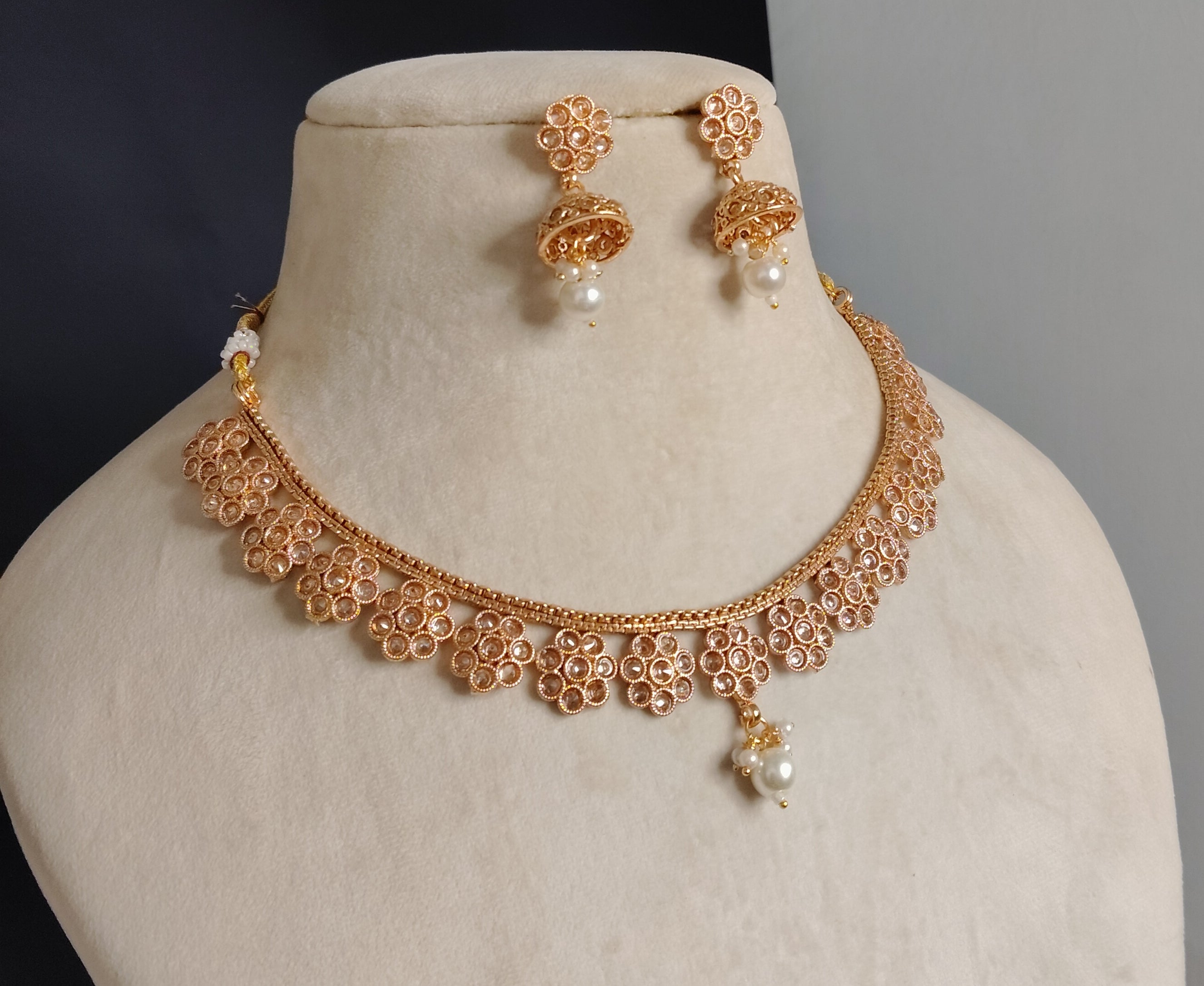 Hafsa Indian Pakistani Polki Bridal Jewelry Set Wedding Necklace Earrings for Women Gold Plated