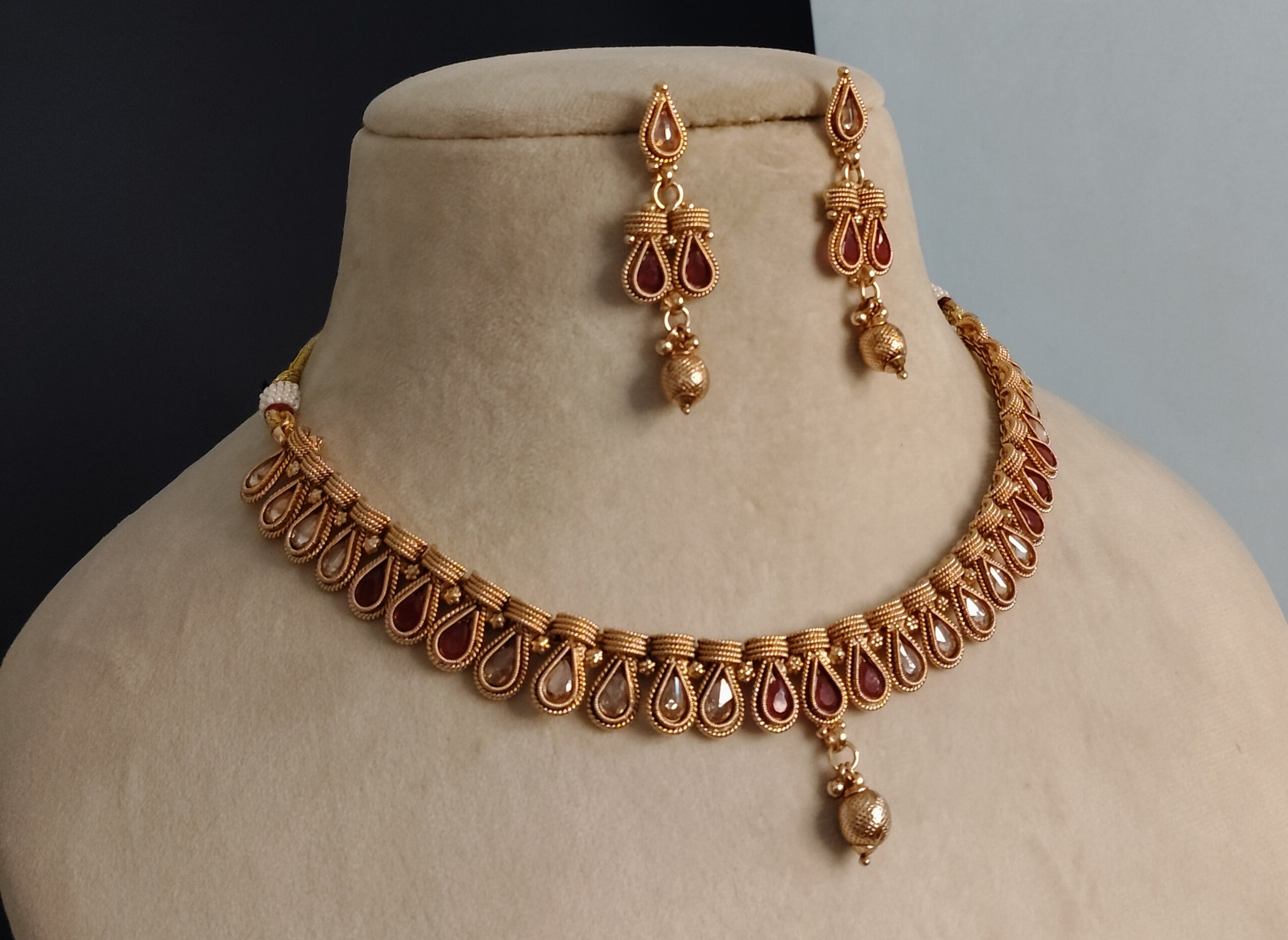 Pakistani Polki Necklace Set Traditional Indian Bridal Jewelry with Earrings