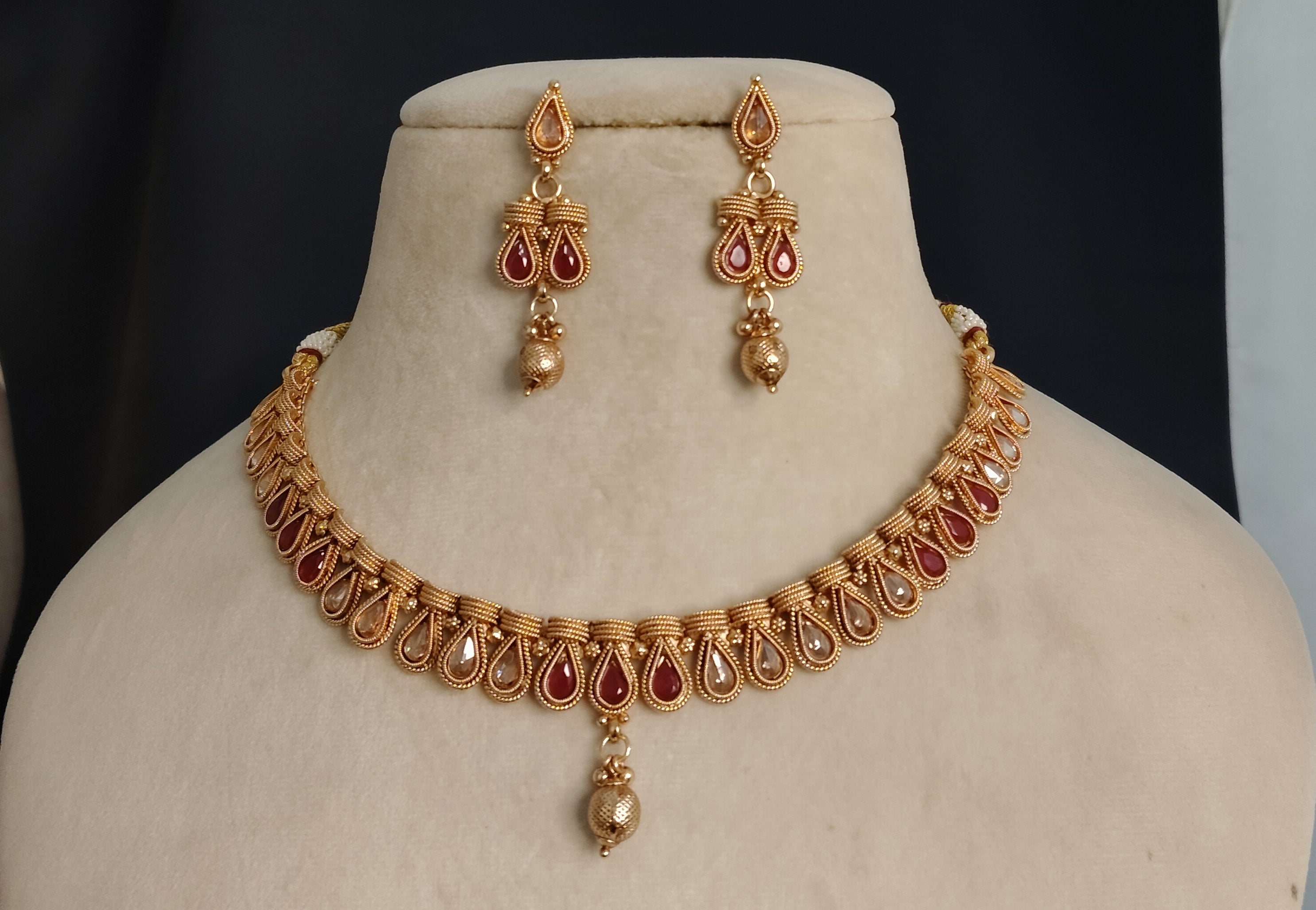 Pakistani Polki Necklace Set Traditional Indian Bridal Jewelry with Earrings