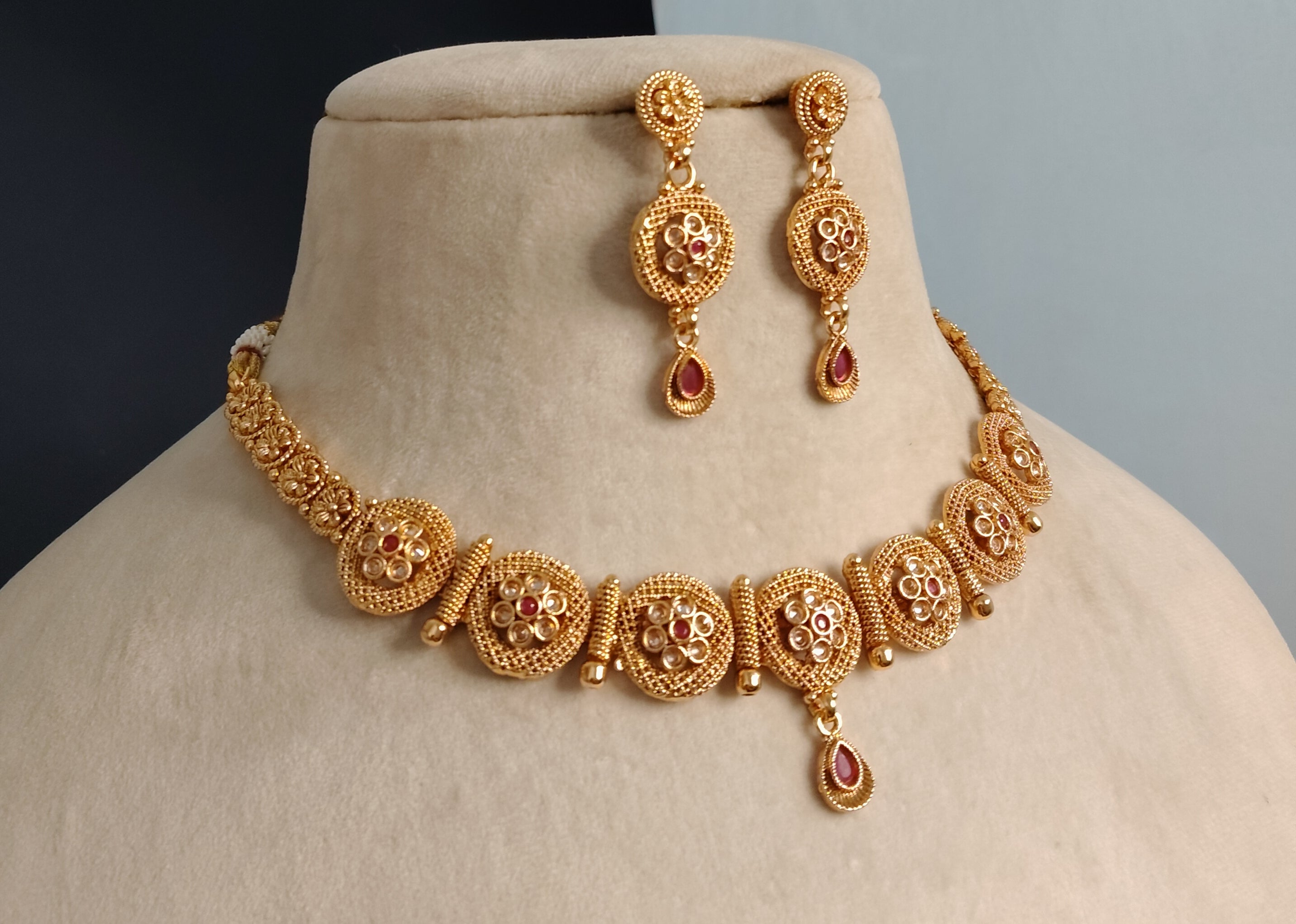 Fatima Indian Pakistani Polki Bridal Jewelry Set Wedding Necklace Earrings for Women Gold Plated