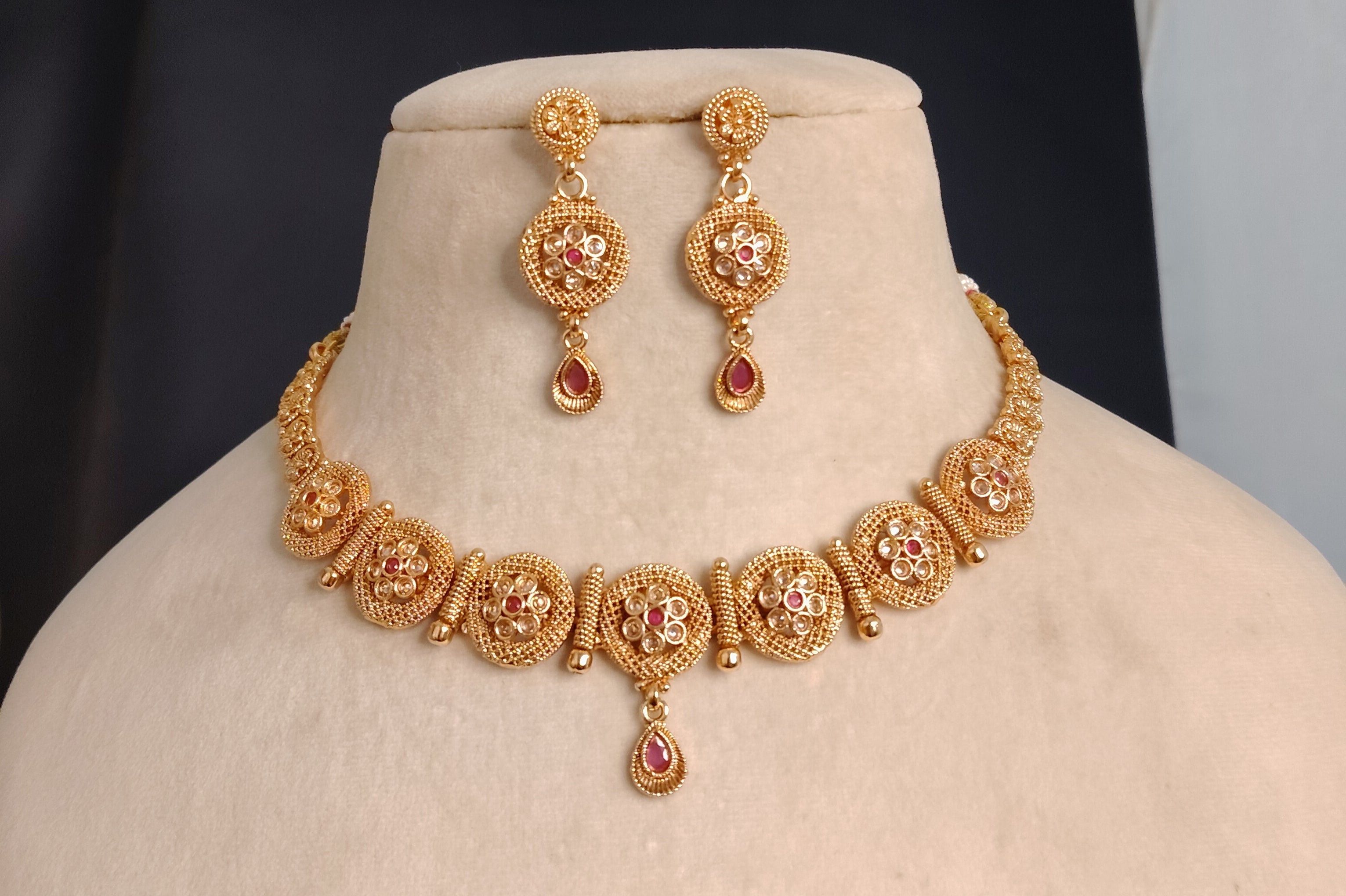 Fatima Indian Pakistani Polki Bridal Jewelry Set Wedding Necklace Earrings for Women Gold Plated