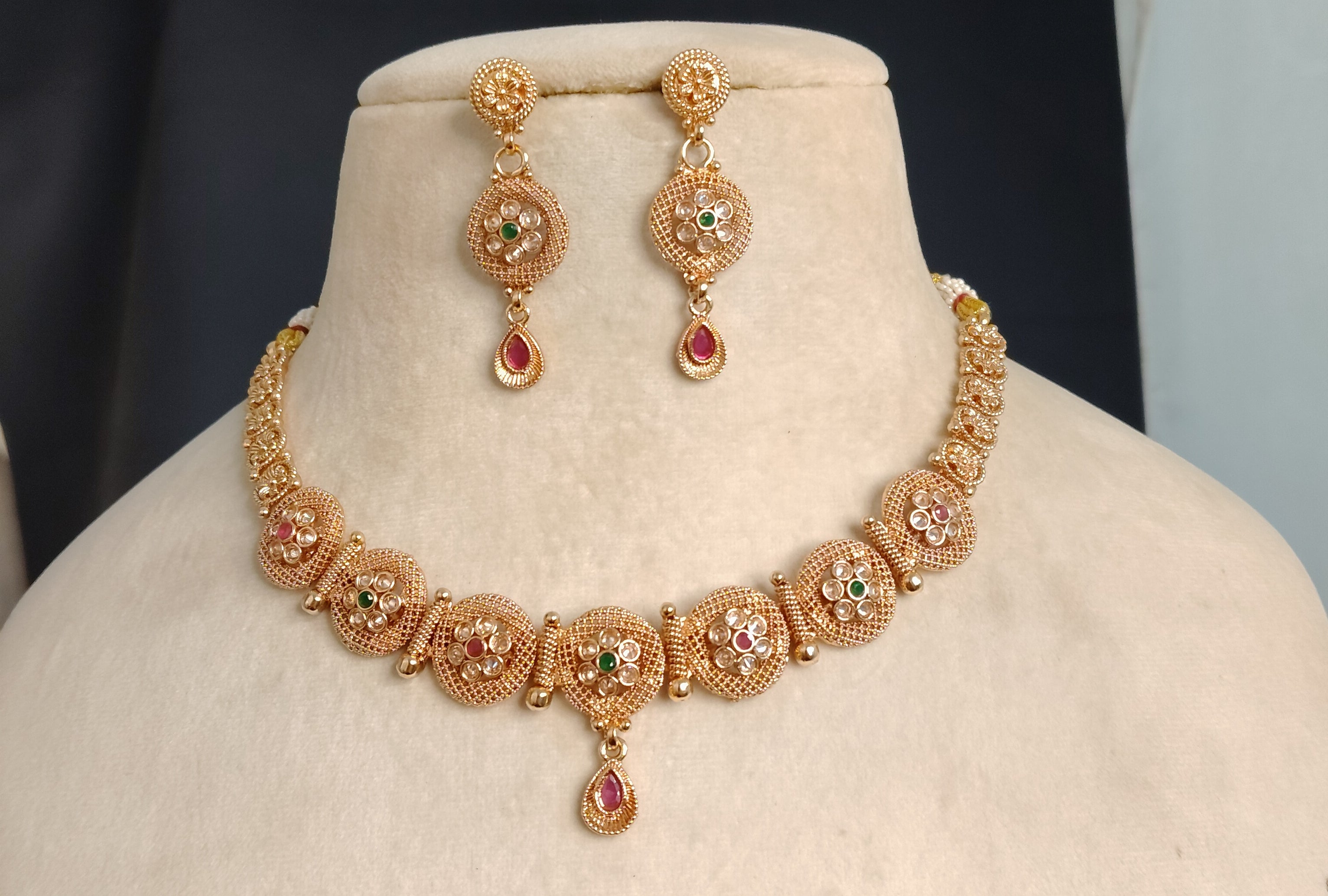 Ayesha Indian Pakistani Polki Bridal Jewelry Set Wedding Necklace Earrings for Women Gold Plated