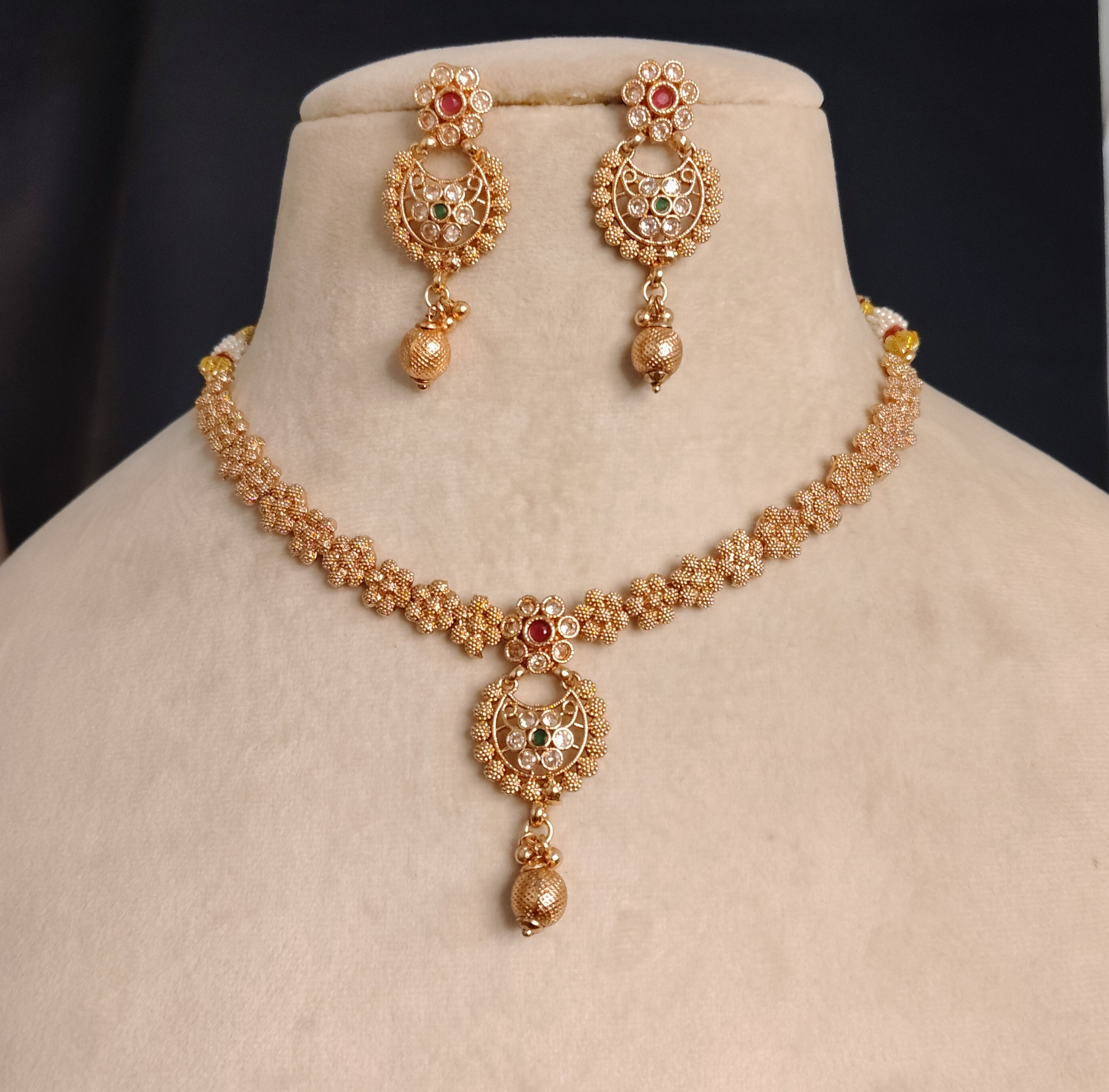 Maryam Indian Pakistani Polki Bridal Jewelry Set Wedding Necklace Earrings for Women Gold Plated