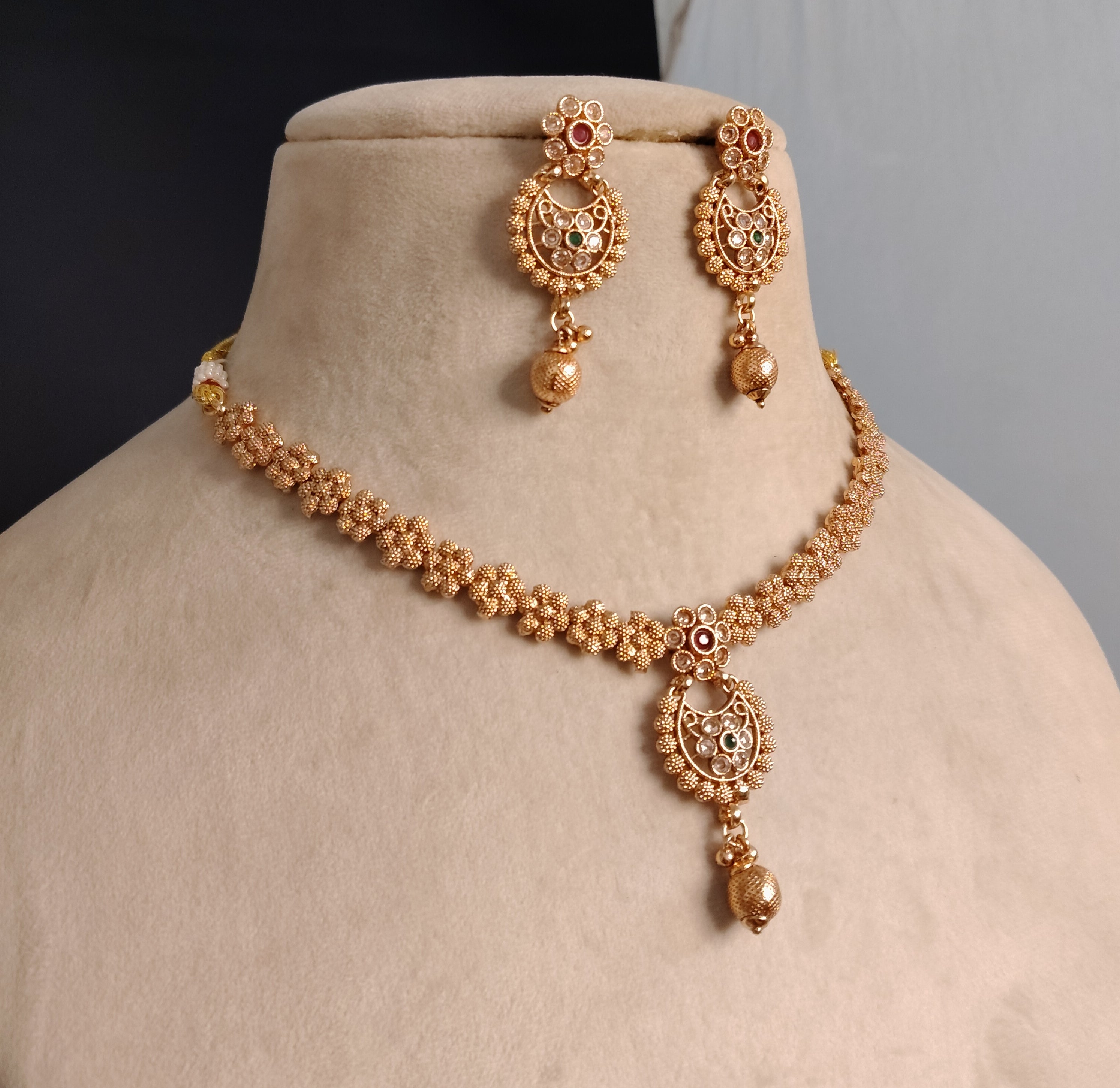 Maryam Indian Pakistani Polki Bridal Jewelry Set Wedding Necklace Earrings for Women Gold Plated