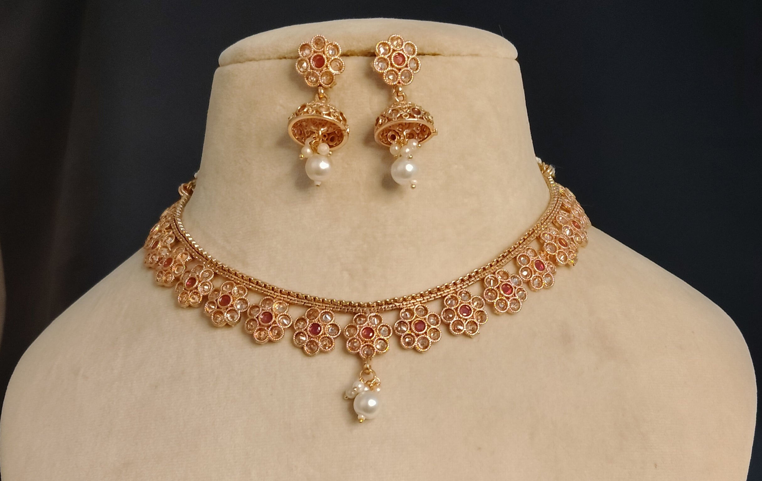 Ruqayyah Indian Pakistani Polki Bridal Jewelry Set Wedding Necklace Earrings for Women Gold Plated
