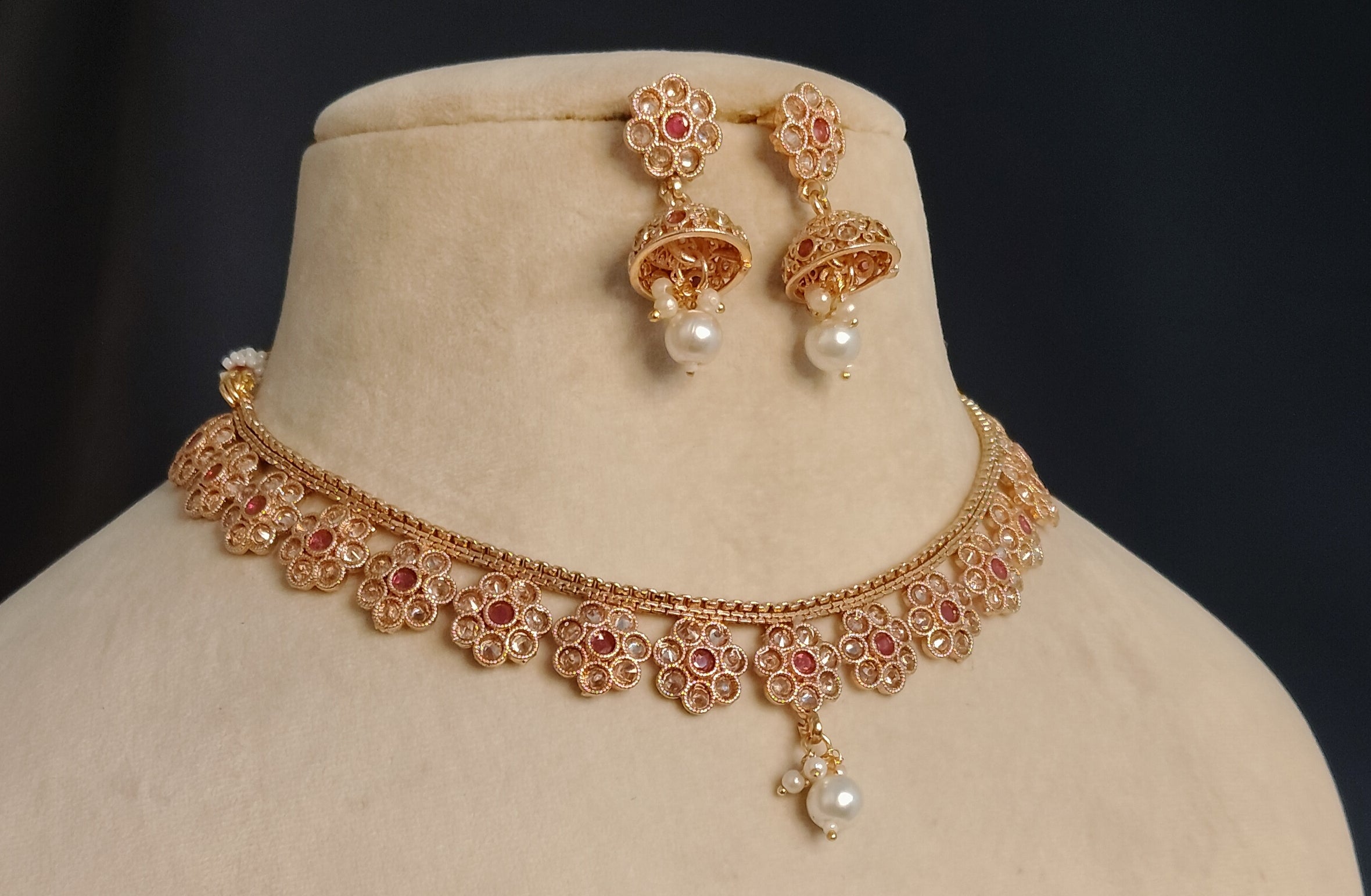 Ruqayyah Indian Pakistani Polki Bridal Jewelry Set Wedding Necklace Earrings for Women Gold Plated