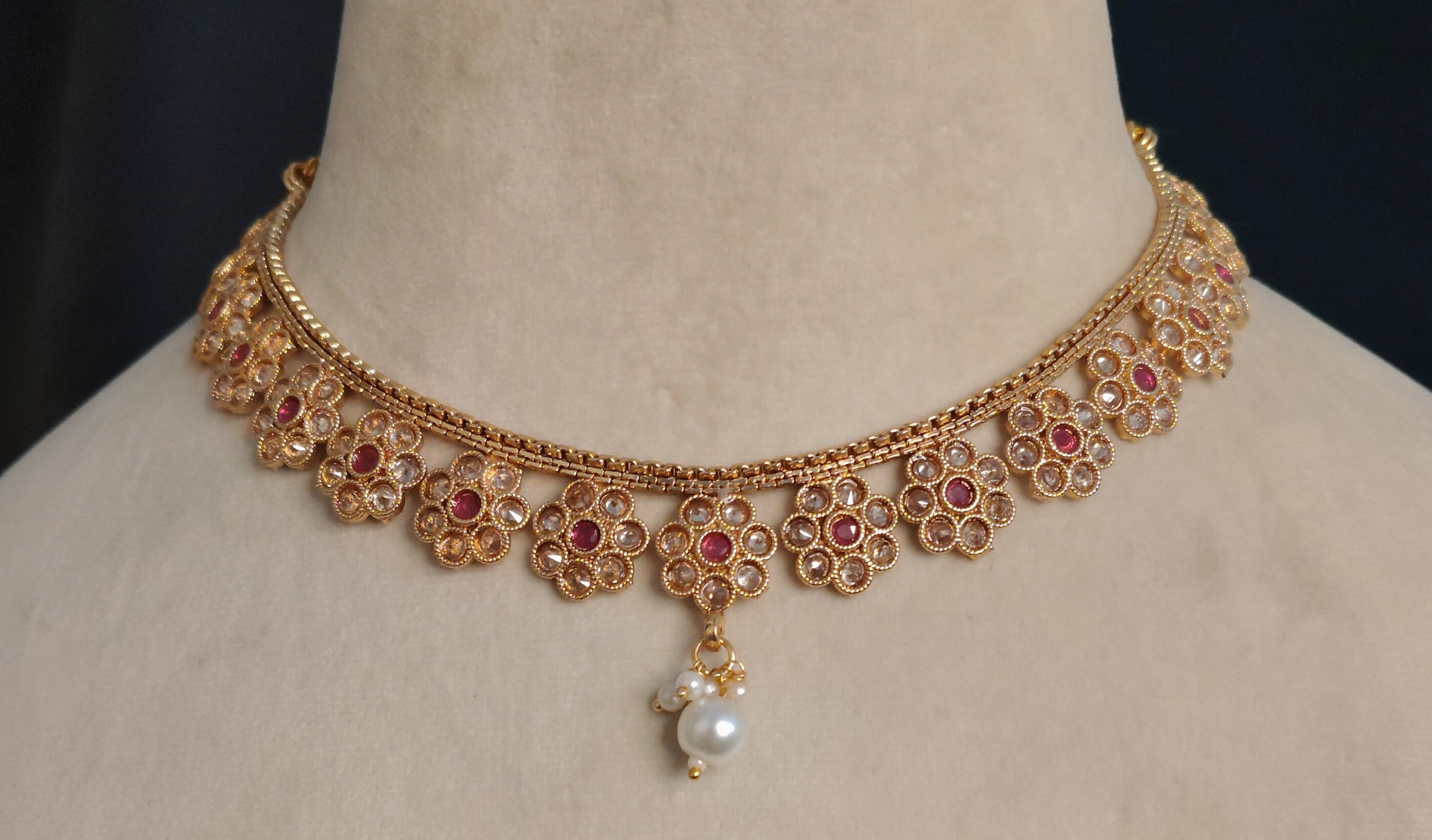 Ruqayyah Indian Pakistani Polki Bridal Jewelry Set Wedding Necklace Earrings for Women Gold Plated