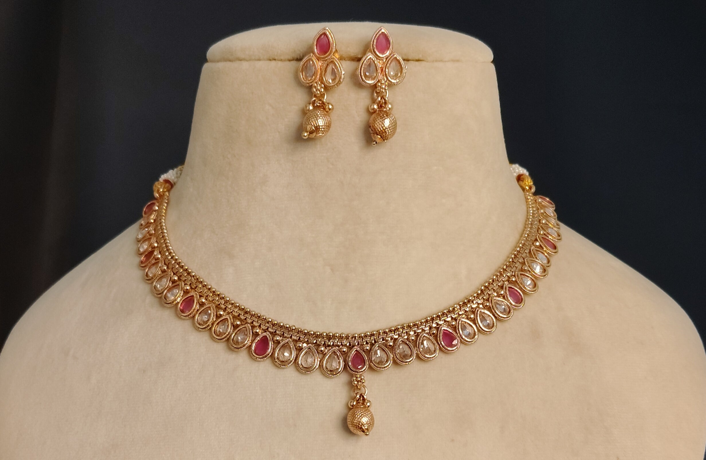 Sumayyah Indian Pakistani Polki Bridal Jewelry Set Wedding Necklace Earrings for Women Gold Plated