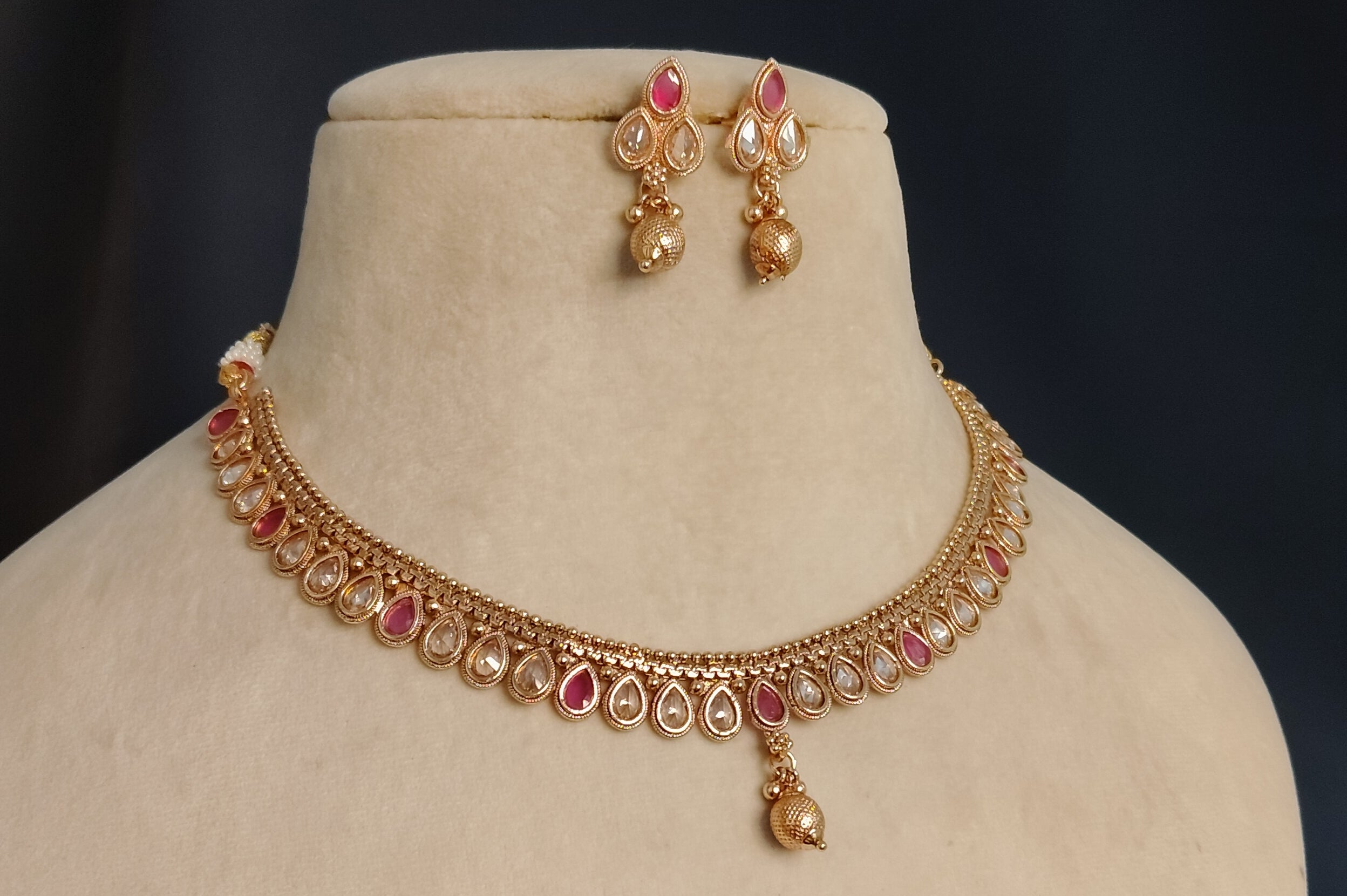 Sumayyah Indian Pakistani Polki Bridal Jewelry Set Wedding Necklace Earrings for Women Gold Plated