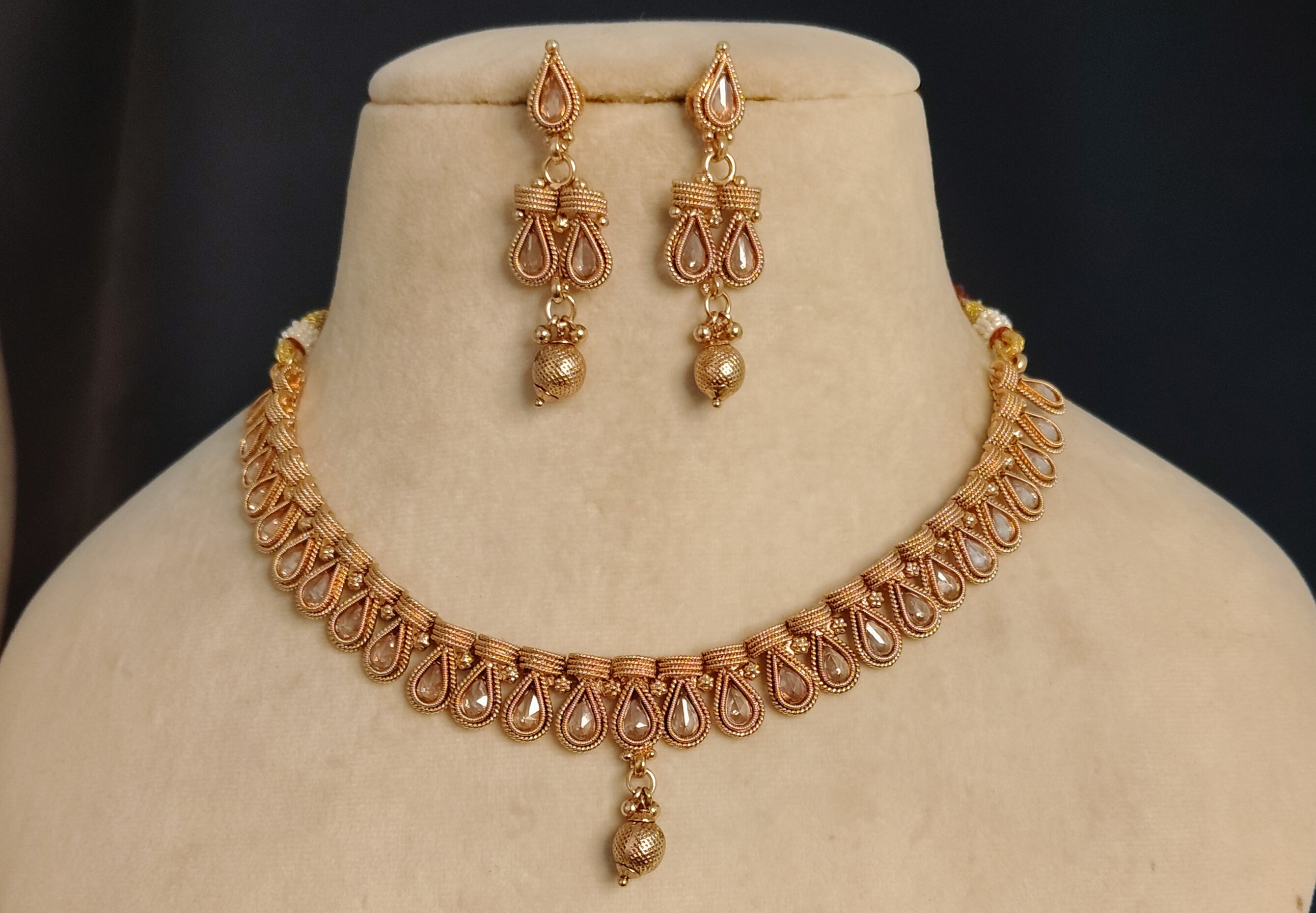 Safiyyah Indian Pakistani Polki Bridal Jewelry Set Wedding Necklace Earrings for Women Gold Plated