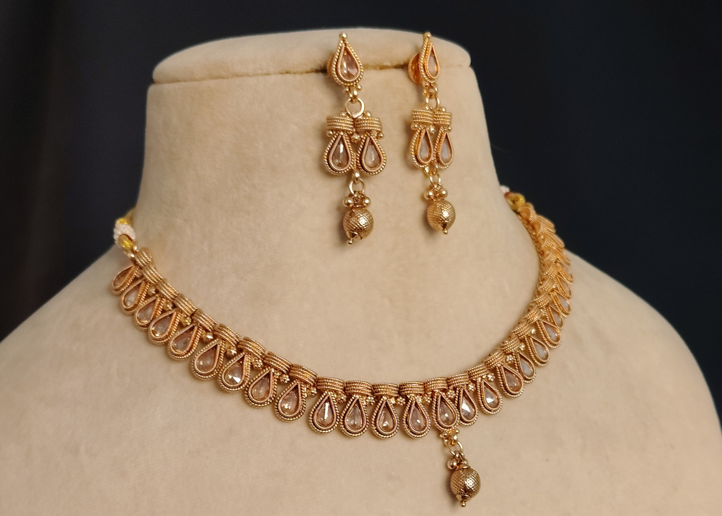 Safiyyah Indian Pakistani Polki Bridal Jewelry Set Wedding Necklace Earrings for Women Gold Plated