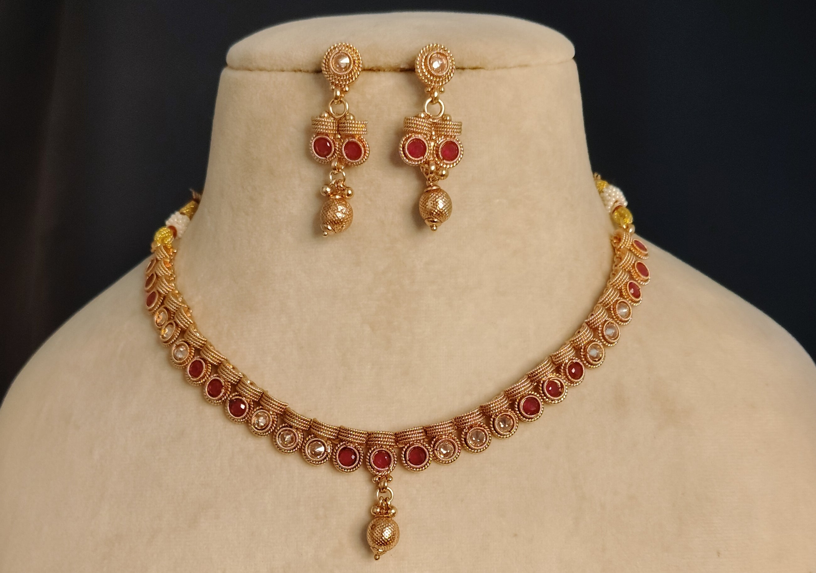 Asma Indian Pakistani Polki Bridal Jewelry Set Wedding Necklace Earrings for Women Gold Plated
