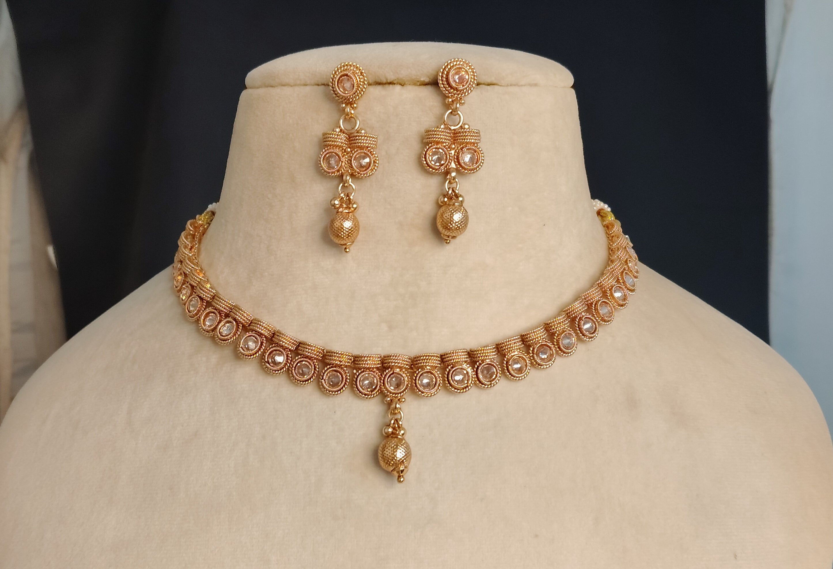Halima Indian Pakistani Polki Bridal Jewelry Set Wedding Necklace Earrings for Women Gold Plated