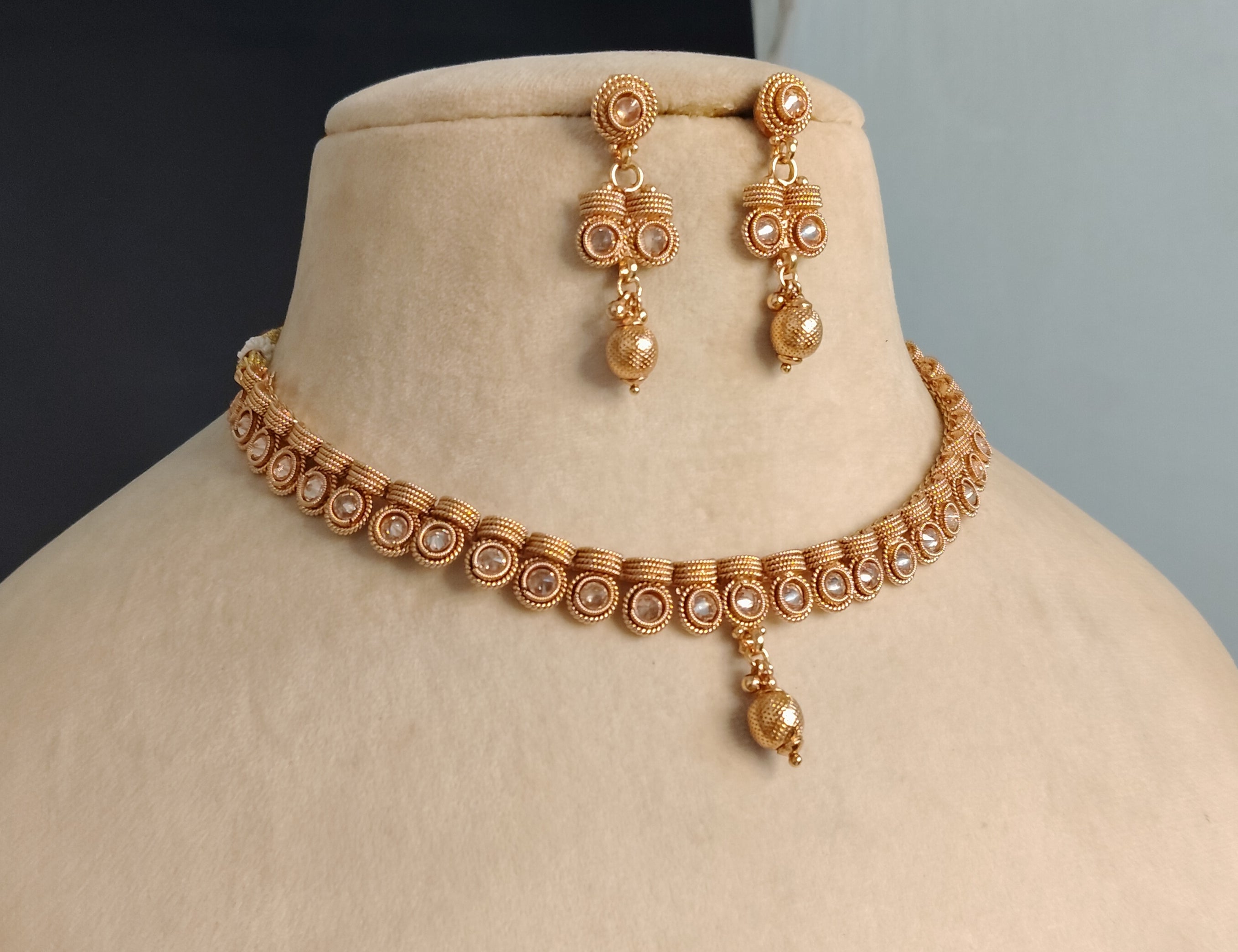 Halima Indian Pakistani Polki Bridal Jewelry Set Wedding Necklace Earrings for Women Gold Plated