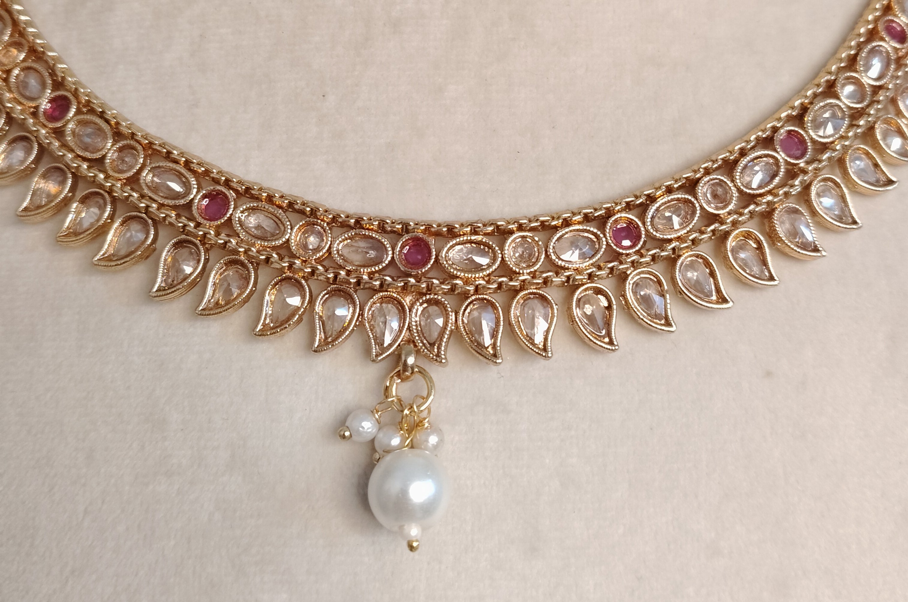 Amina Indian Pakistani Polki Bridal Jewelry Set Wedding Necklace Earrings for Women Gold Plated